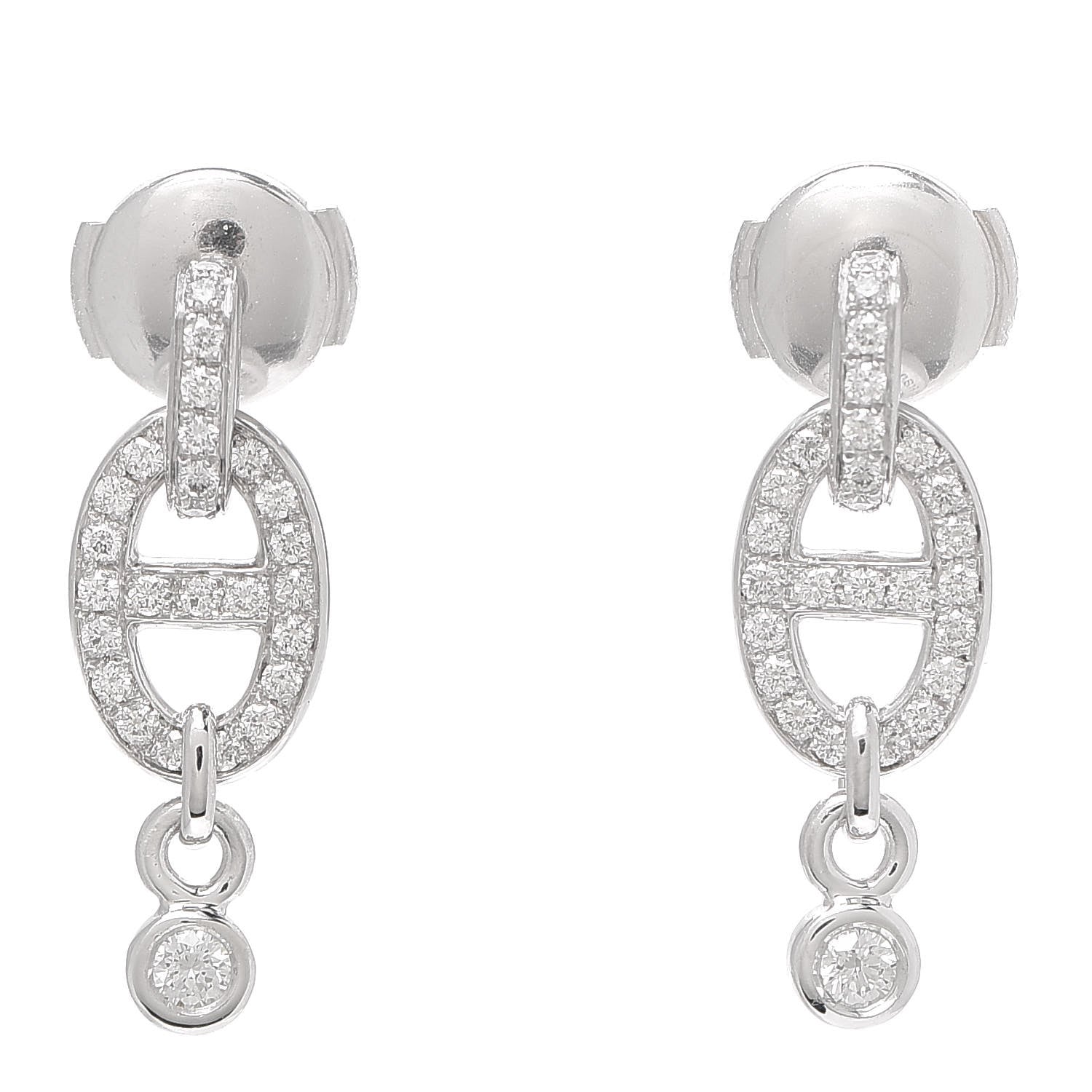 Hermes 18K White Gold Diamond PM Chaine D'Ancre Enchainee Earrings 1 of 5