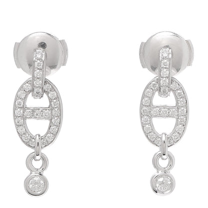 Hermes 18K White Gold Diamond PM Chaine D'Ancre Enchainee Earrings 1 of 5