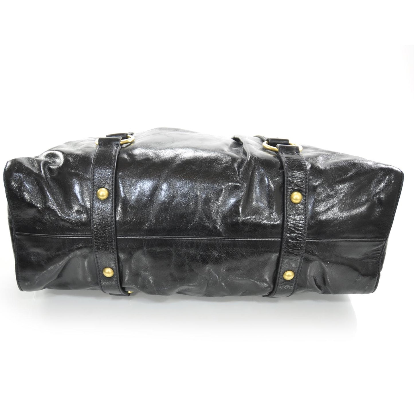 Leather Vitello Lux Gathered Tote Black
