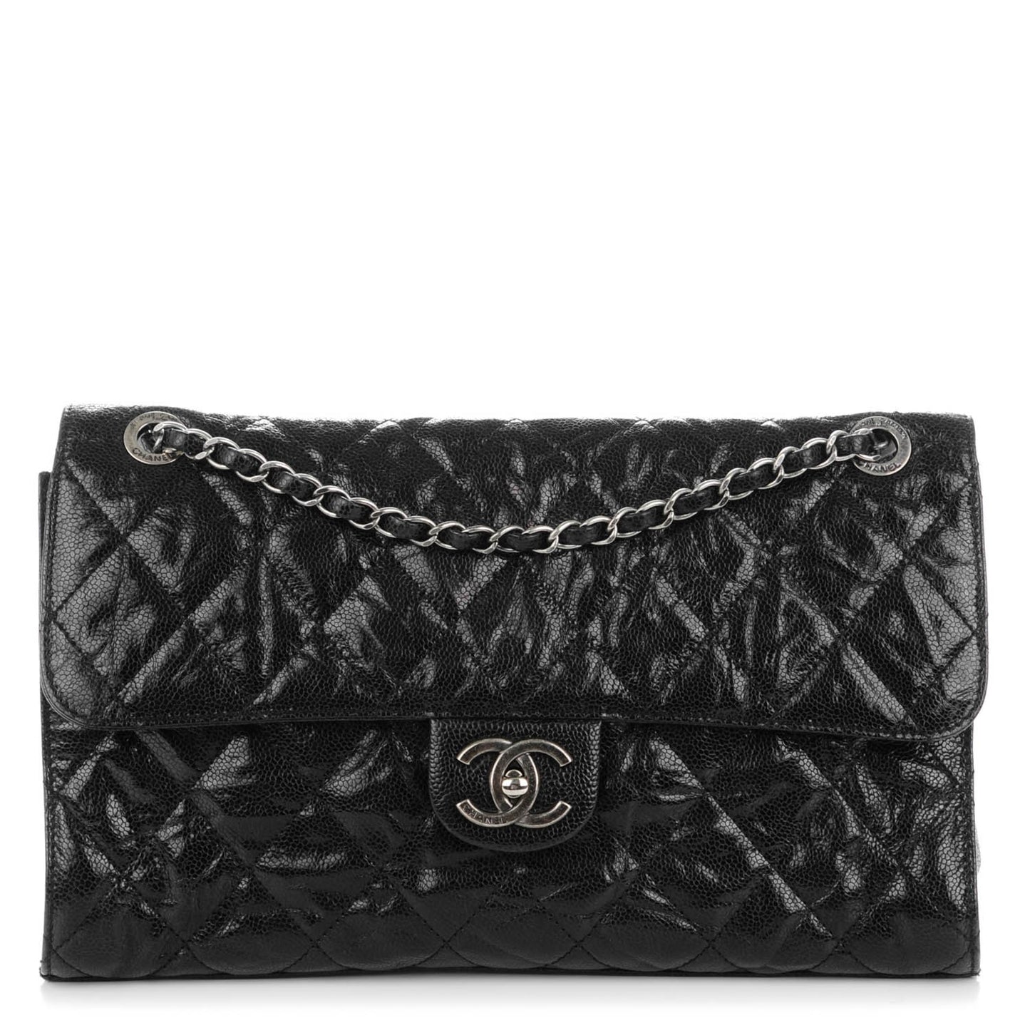 Crumpled Grained Calfskin Jumbo CC Crave Flap Black
