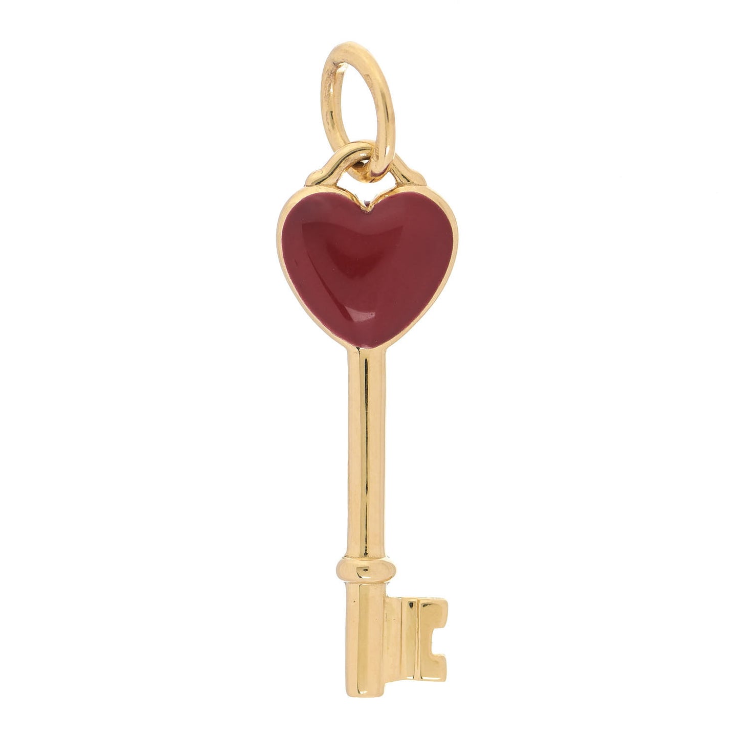 18K Yellow Gold Enamel Mini Heart Key Pendant Red