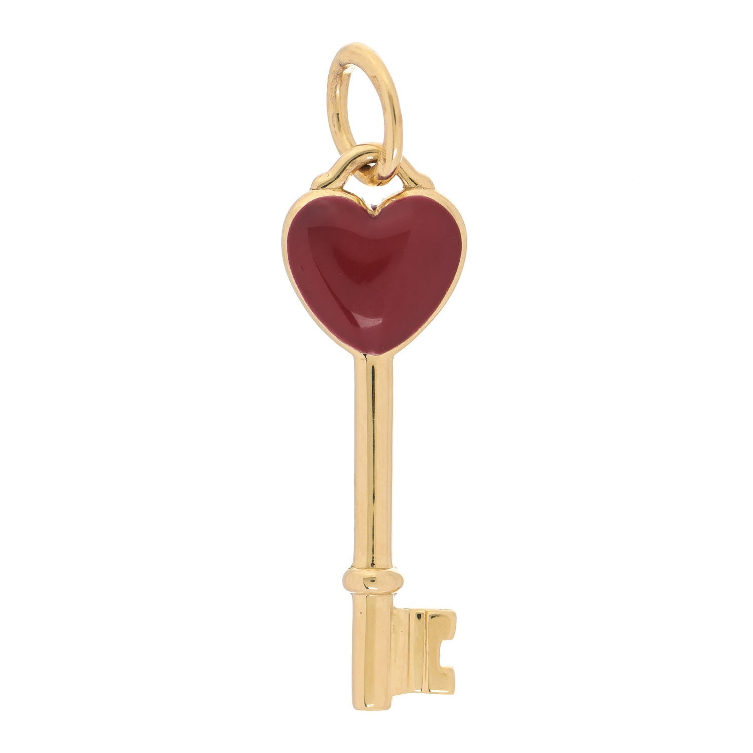 Tiffany 18K Yellow Gold Enamel Mini Heart Key Pendant Red 1 of 5