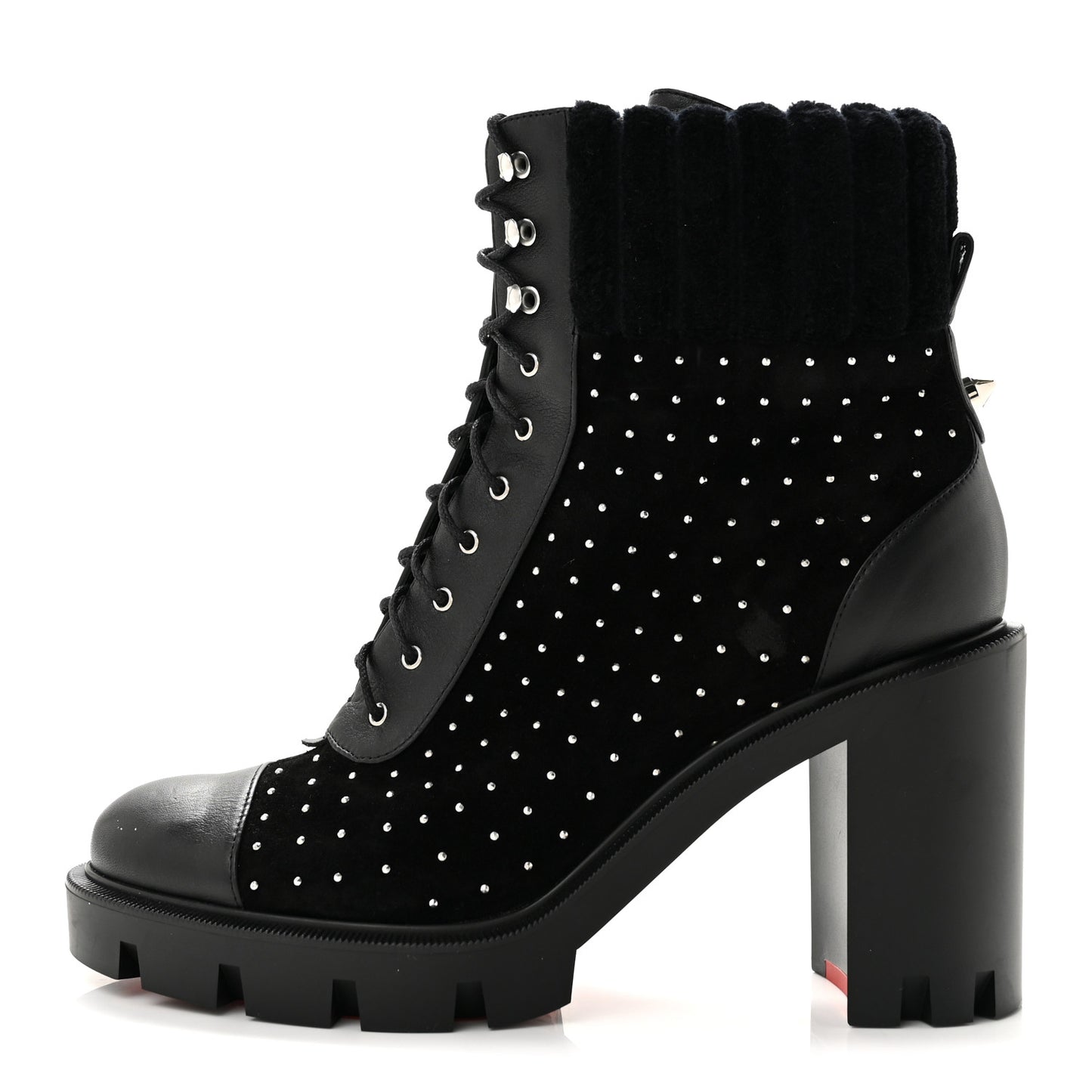 Calfskin Suede Cake Velvet Studded Dakita Lug 70 Boots 37.5 Black