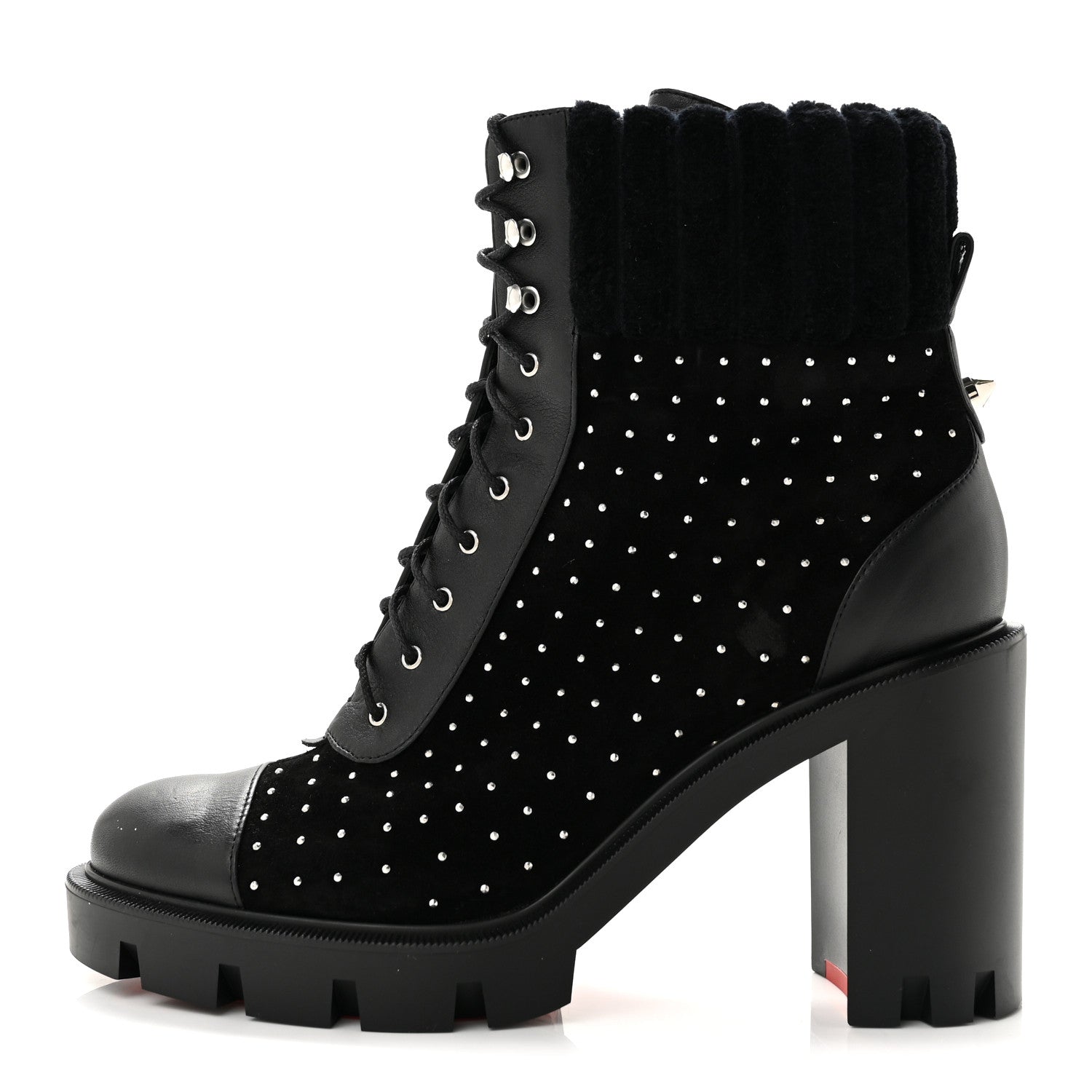 Christian Louboutin Calfskin Suede Cake Velvet Studded Dakita Lug 70 Boots 37.5 Black 1 of 8
