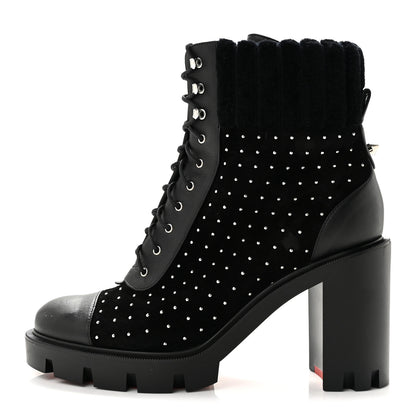 Christian Louboutin Calfskin Suede Cake Velvet Studded Dakita Lug 70 Boots 37.5 Black 1 of 8