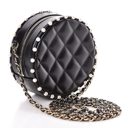 Chanel Calfskin Quilted Pearl Round Clutch With Chain Black 3 of 11