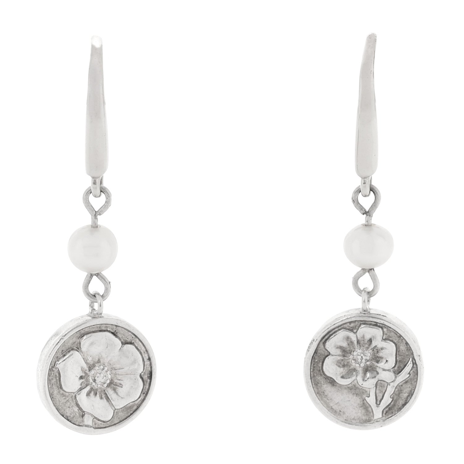 Tiffany Sterling Silver Cultured Pearl Flower Drop Earrings 1 of 4
