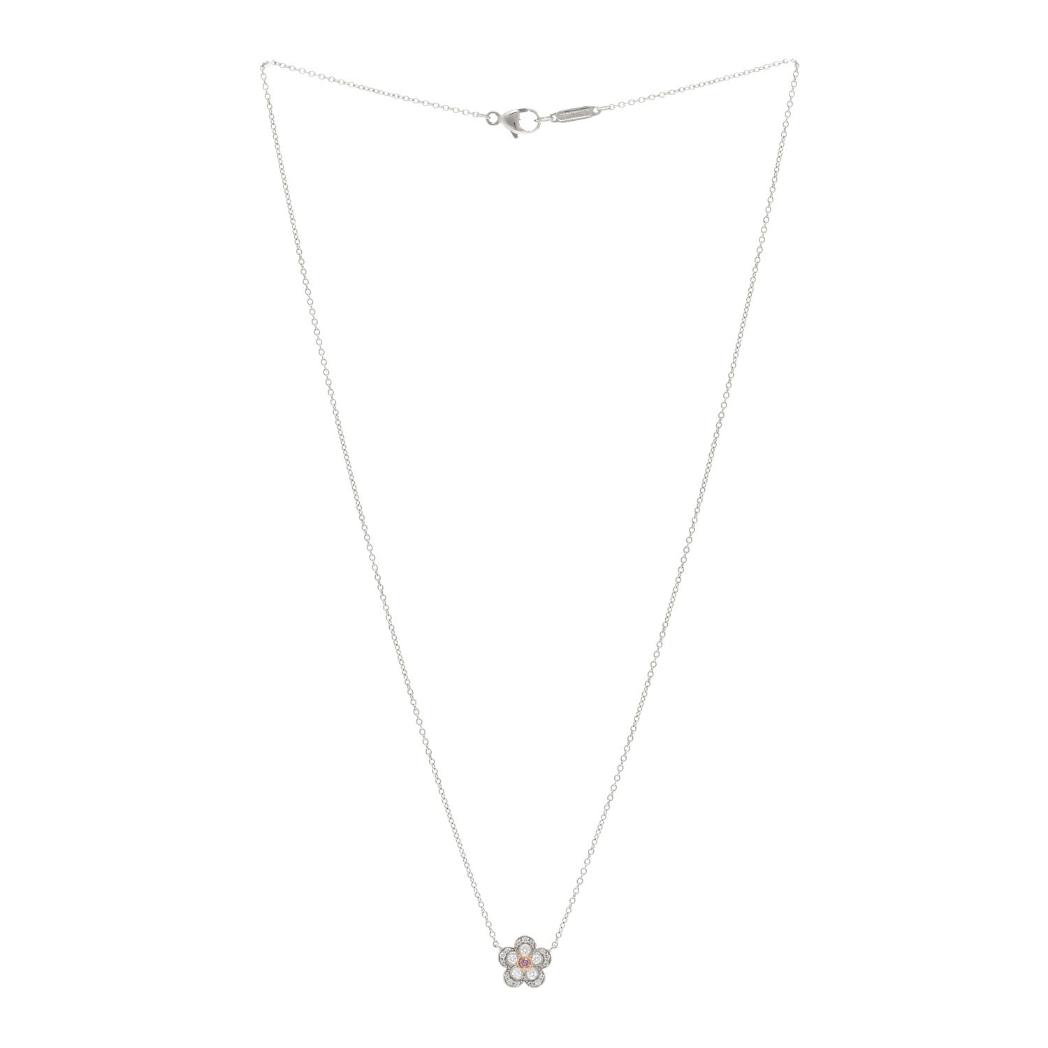 Tiffany Platinum 18K Rose Gold Pink Diamond Enchant Flower Pendant Necklace 3 of 4