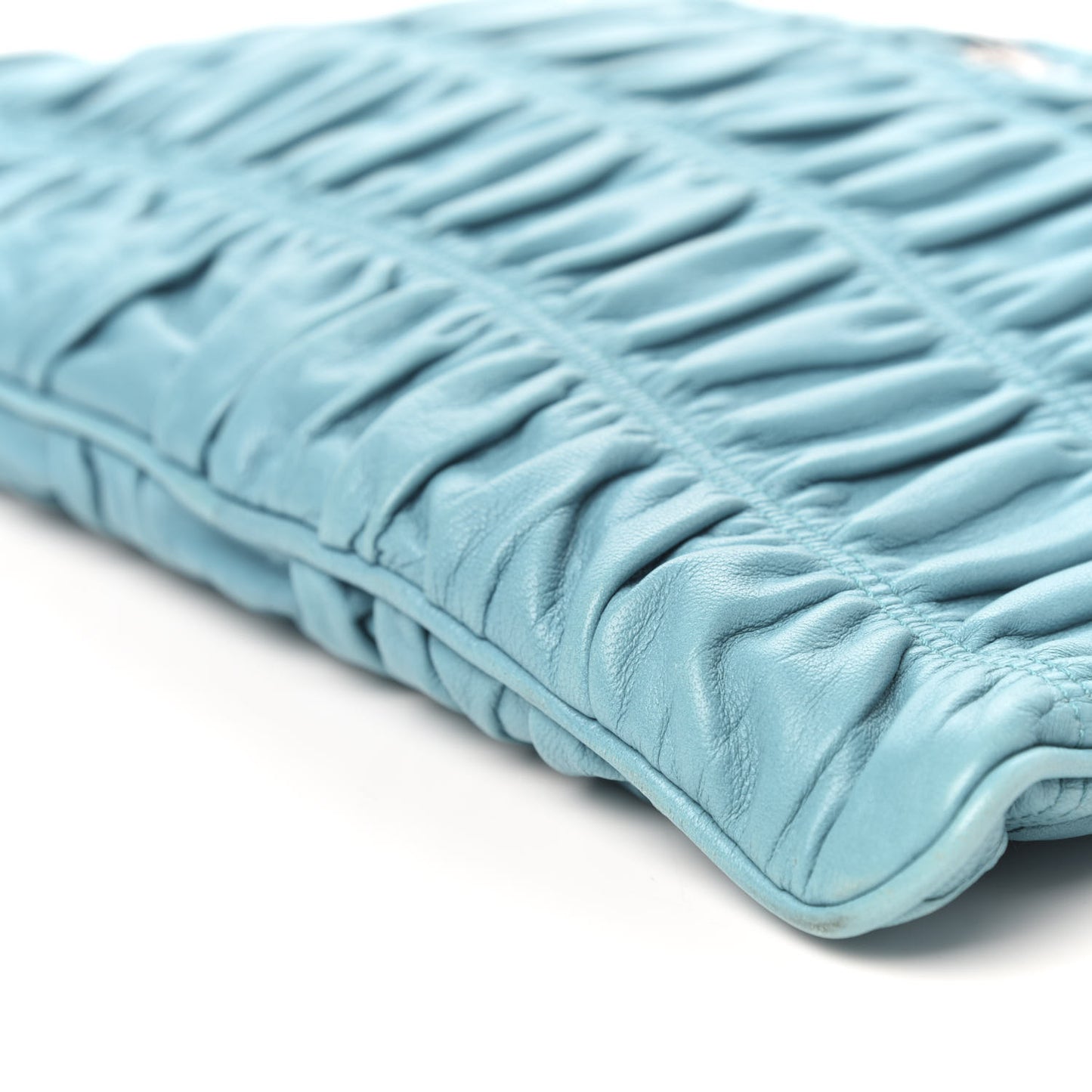 Nappa Gaufre Ruched Clutch Turchese