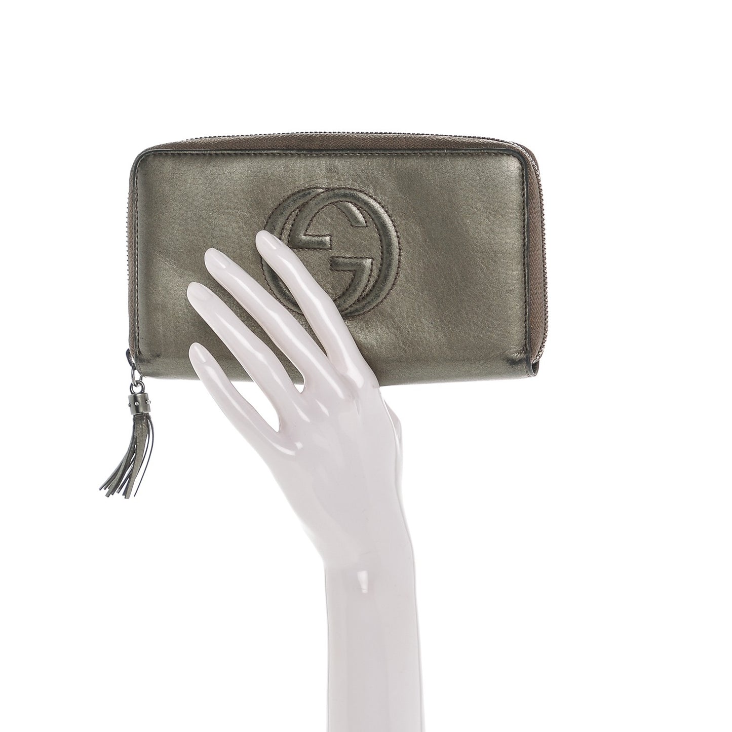 Metallic Pebbled Calfskin Soho Zip Around Wallet Sasso
