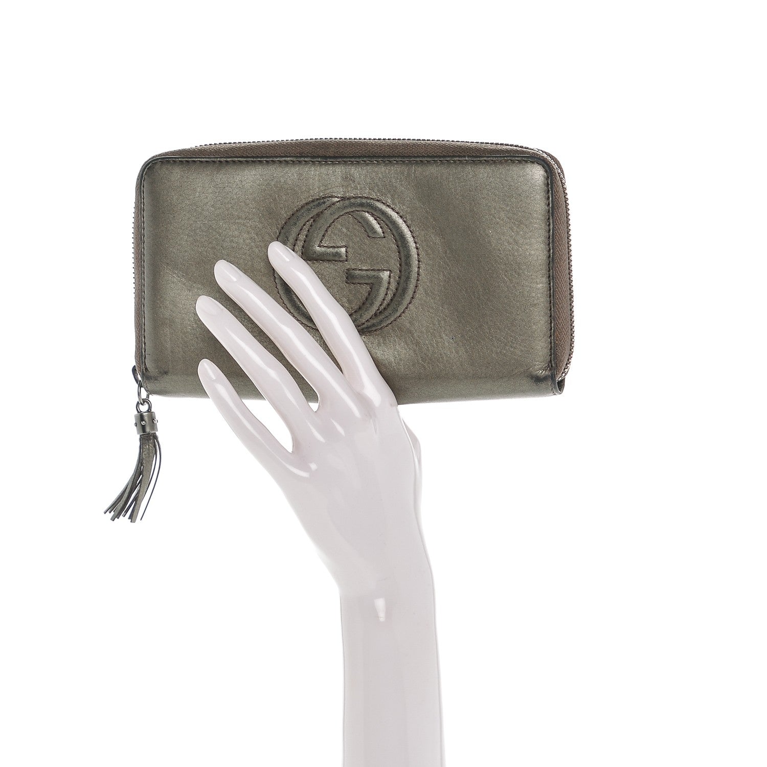 Gucci Metallic Pebbled Calfskin Soho Zip Around Wallet Sasso 2 of 12