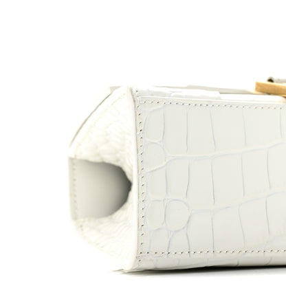 Balenciaga Shiny Calfskin Crocodile Embossed Hourglass Top Handle Bag XS White 9 of 13