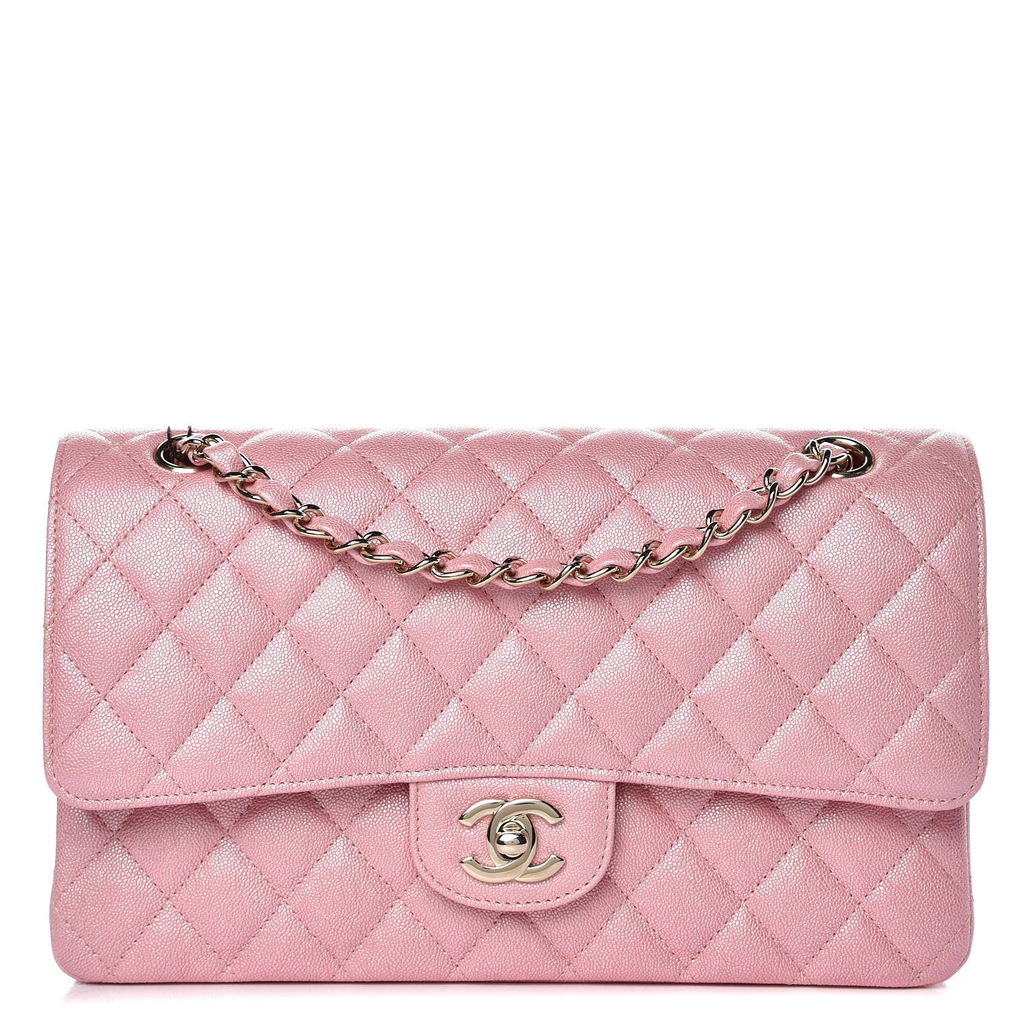 Chanel Iridescent Caviar Quilted Medium Double Flap Rose Pink
