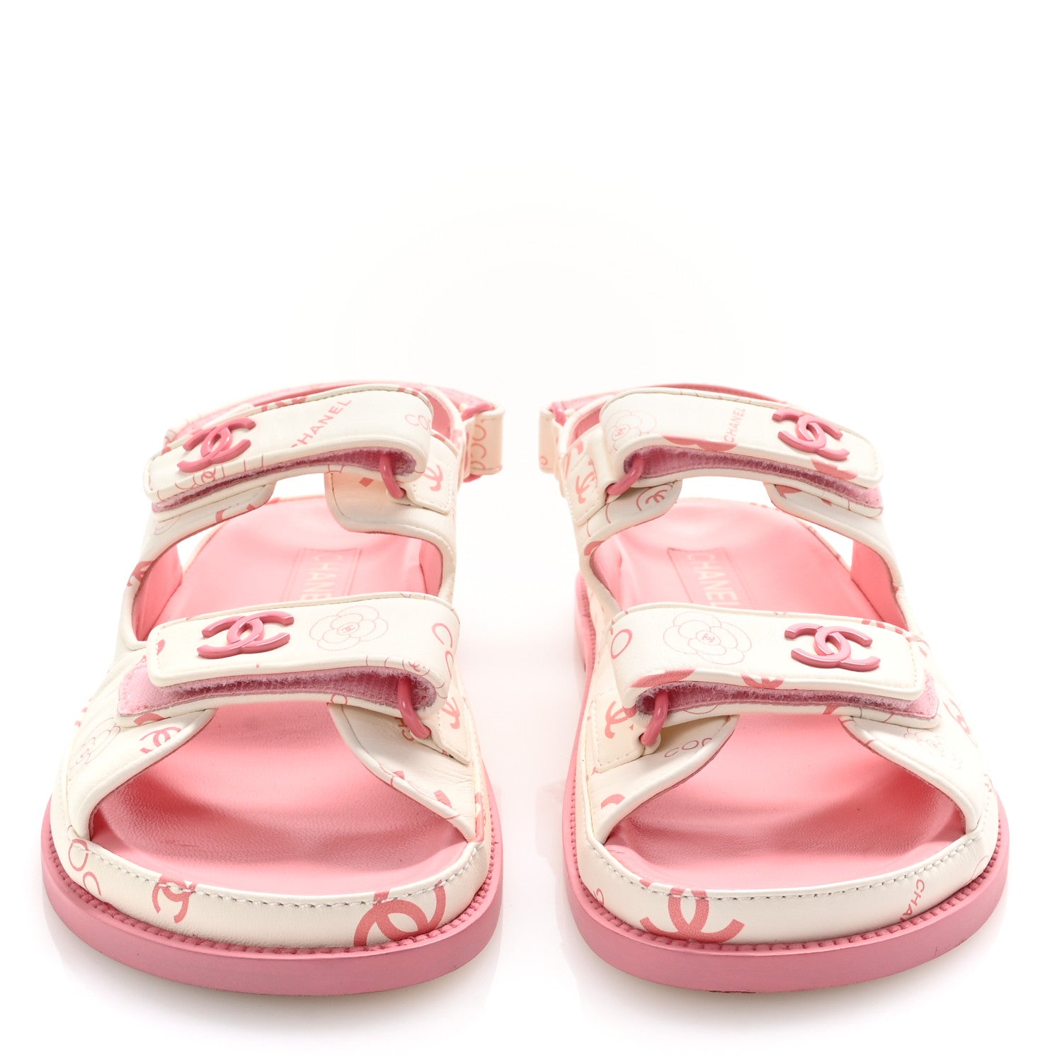 Chanel Lambskin Printed CC Velcro Dad Sandals 40 White Pink 3 of 10