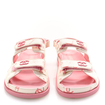 Chanel Lambskin Printed CC Velcro Dad Sandals 40 White Pink 3 of 10