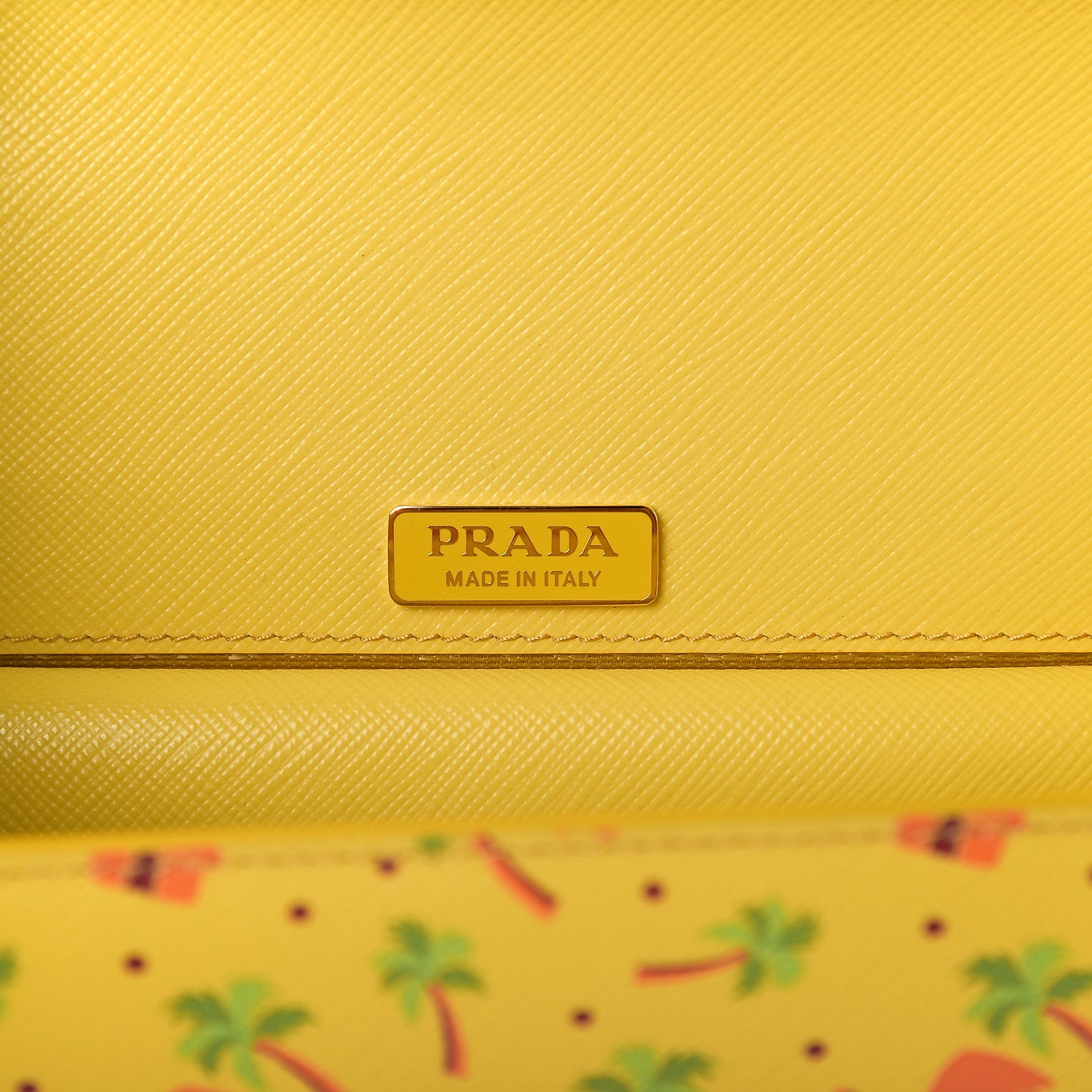 Prada Saffiano Palm Tree Print Shoulder Bag Giallo 5 of 8