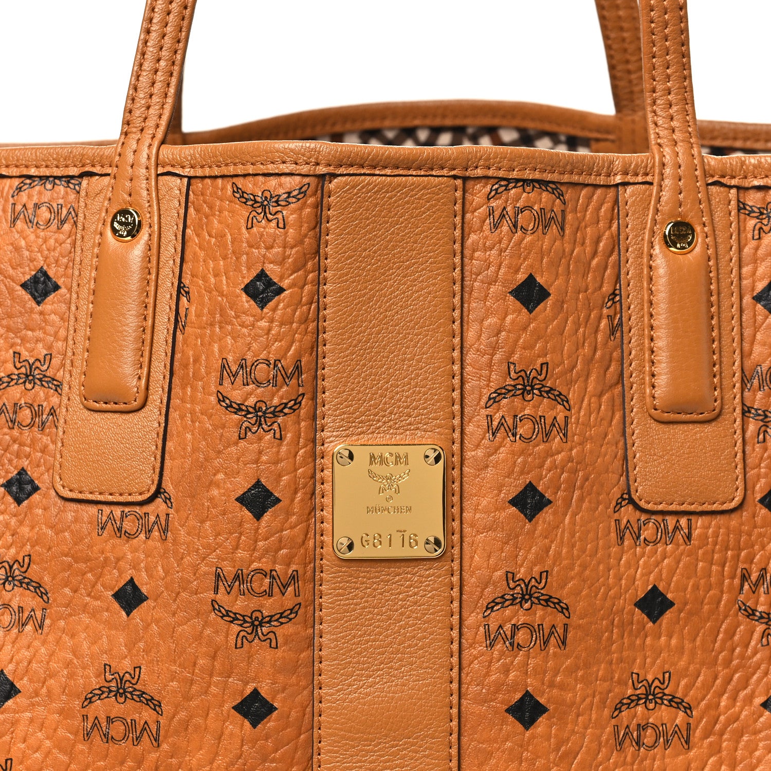 MCM Visetos Large Liz Reversible Shopper Tote Cognac 9 of 14