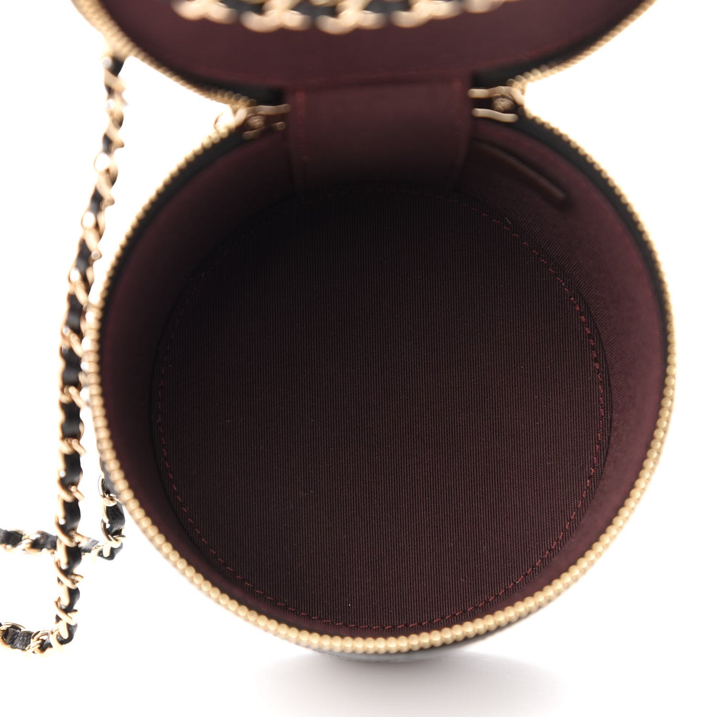 Lambskin Quilted Round Small Vanity Case With Chain Black