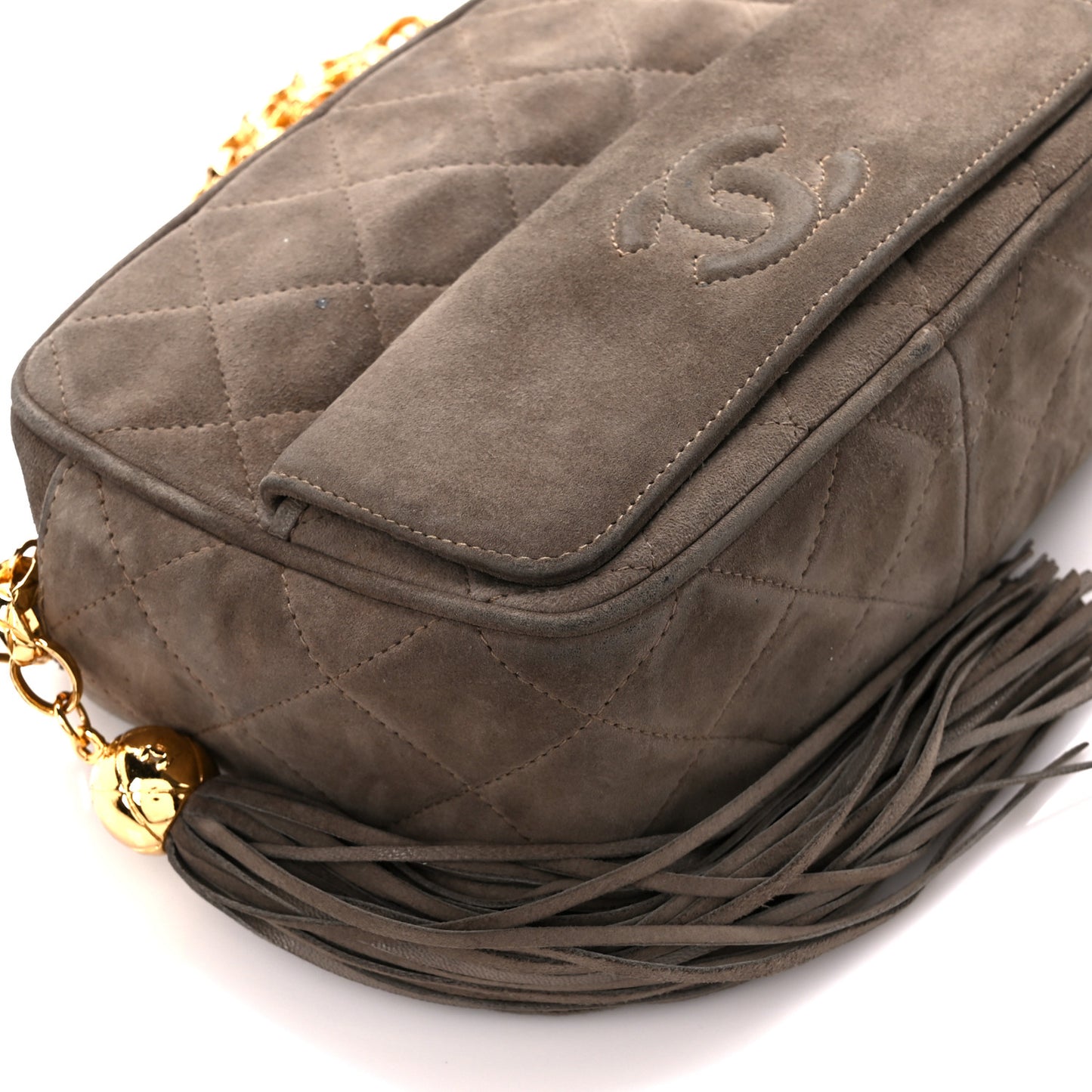 Suede Quilted CC Tassel Camera Case Grey
