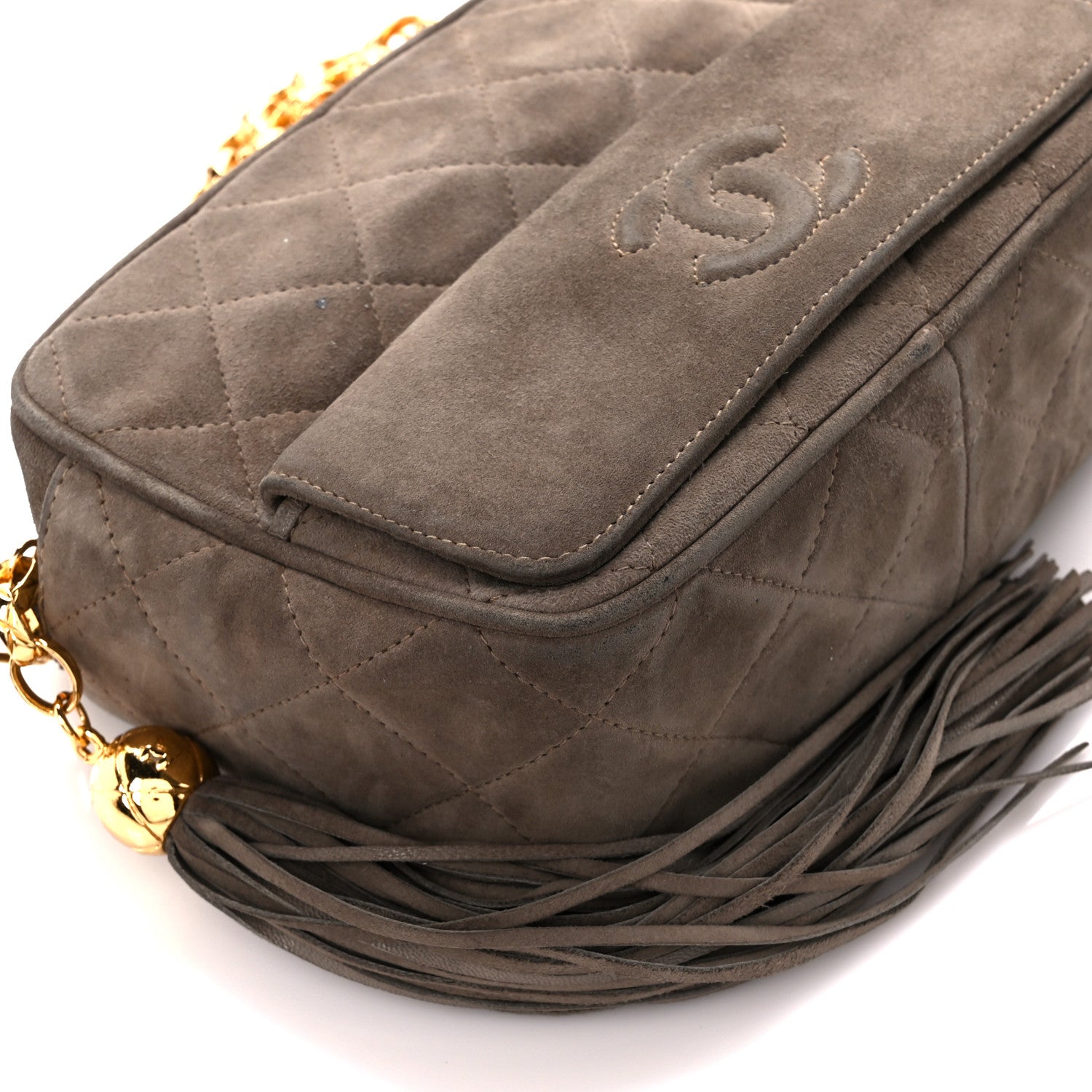 Chanel Suede Quilted CC Tassel Camera Case Grey 10 of 12