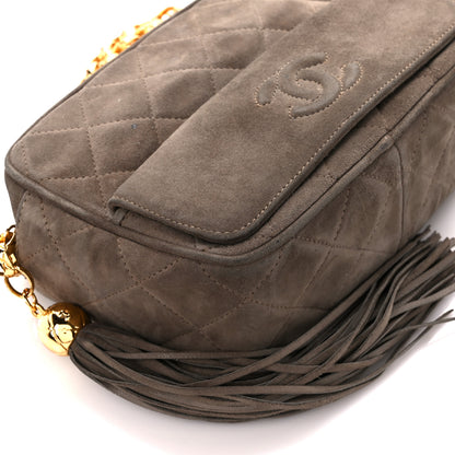 Chanel Suede Quilted CC Tassel Camera Case Grey 10 of 12