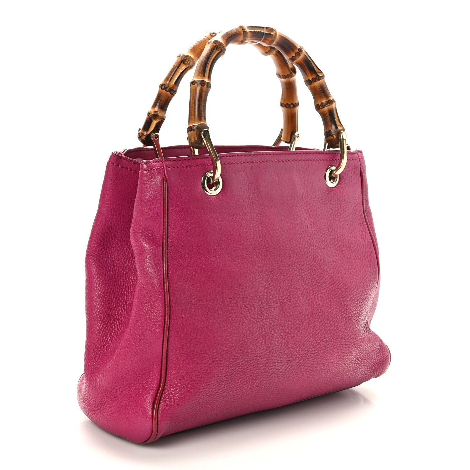 Gucci Calfskin Small Bamboo Shopper Tote Bright Bougainvillea 3 of 10