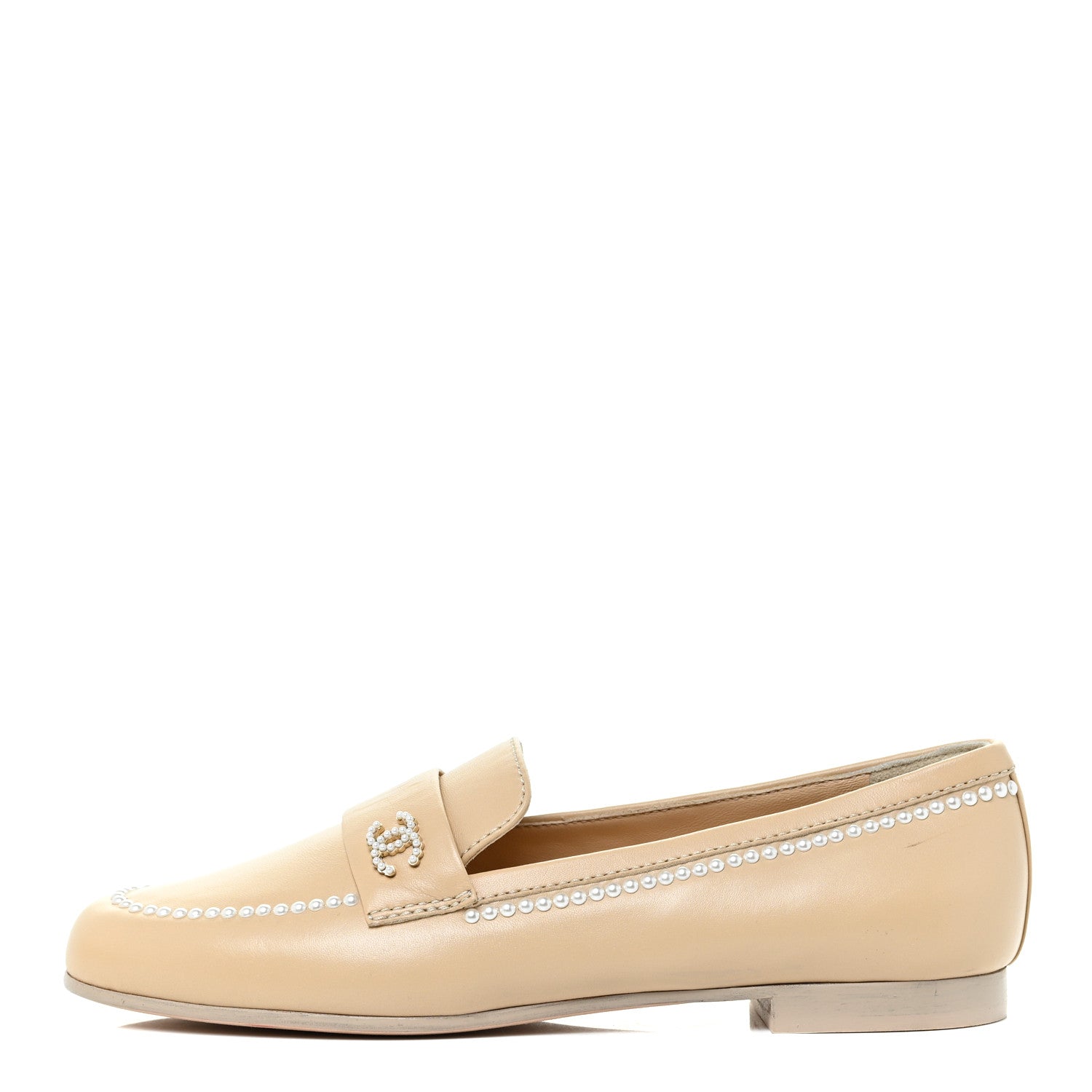 Chanel Calfskin Pearl CC Loafers 38 Beige 1 of 16