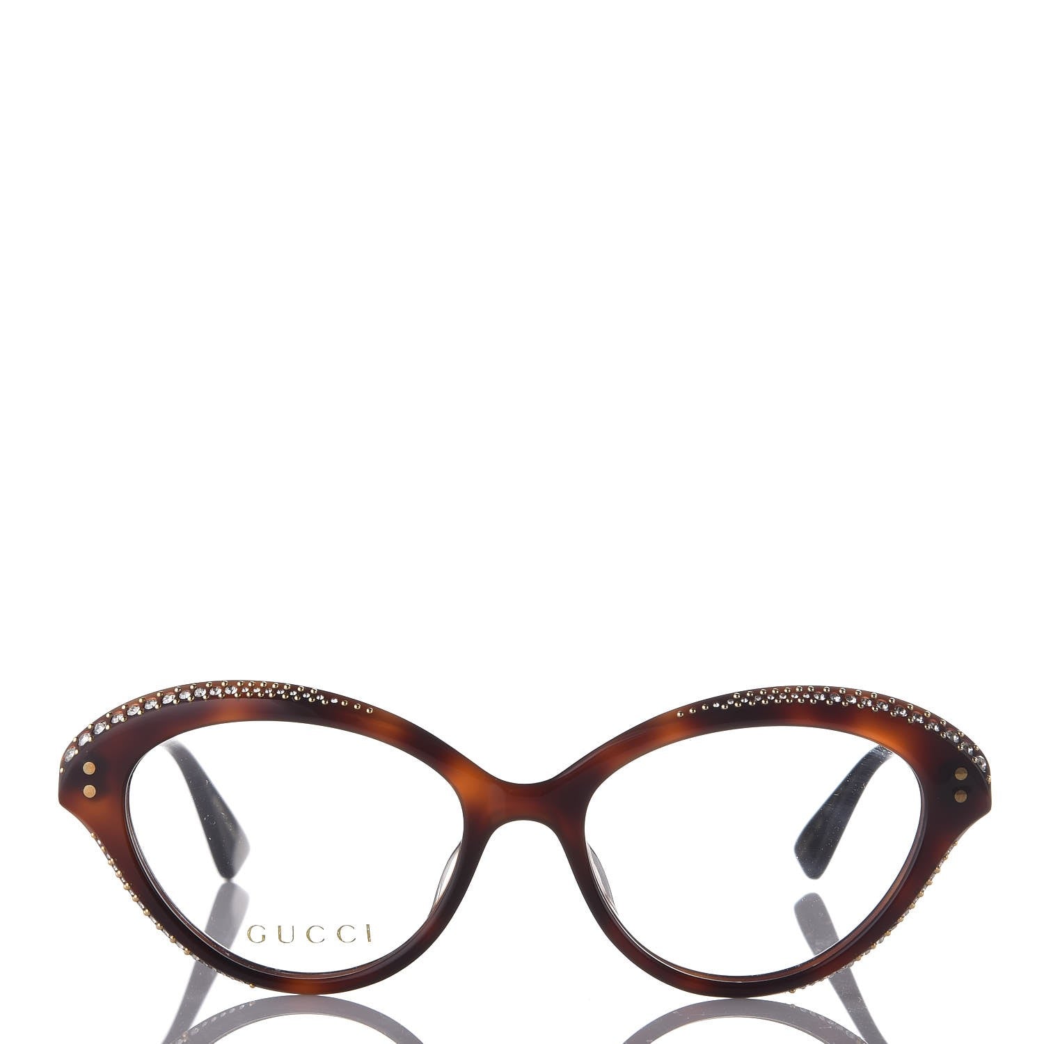 Gucci Crystal Cat Eye Glasses GG0215O Havana 2 of 8