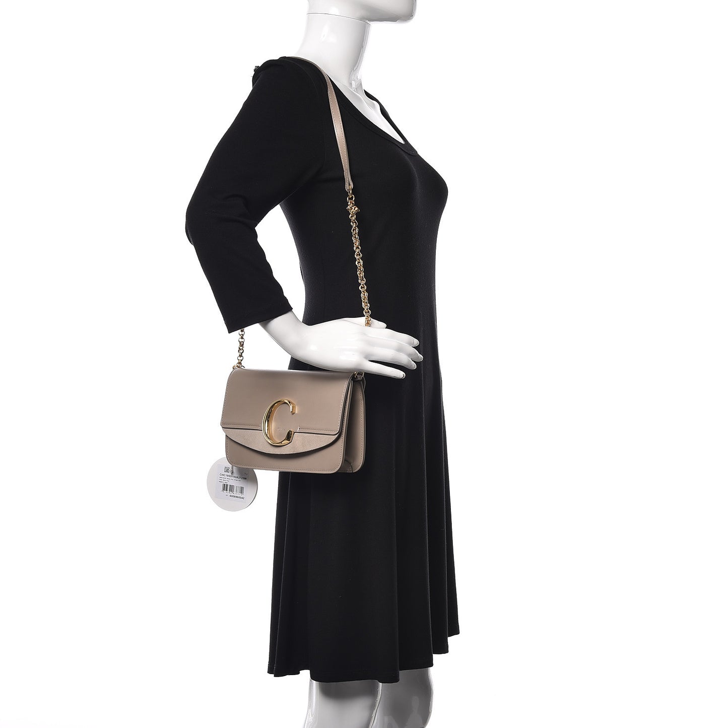 Calfskin Suede C Clutch With Chain Motty Grey