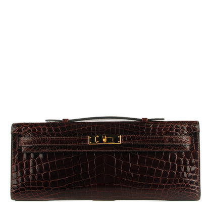 Hermes Shiny Niloticus Crocodile Kelly Cut Pochette Havane 1 of 9