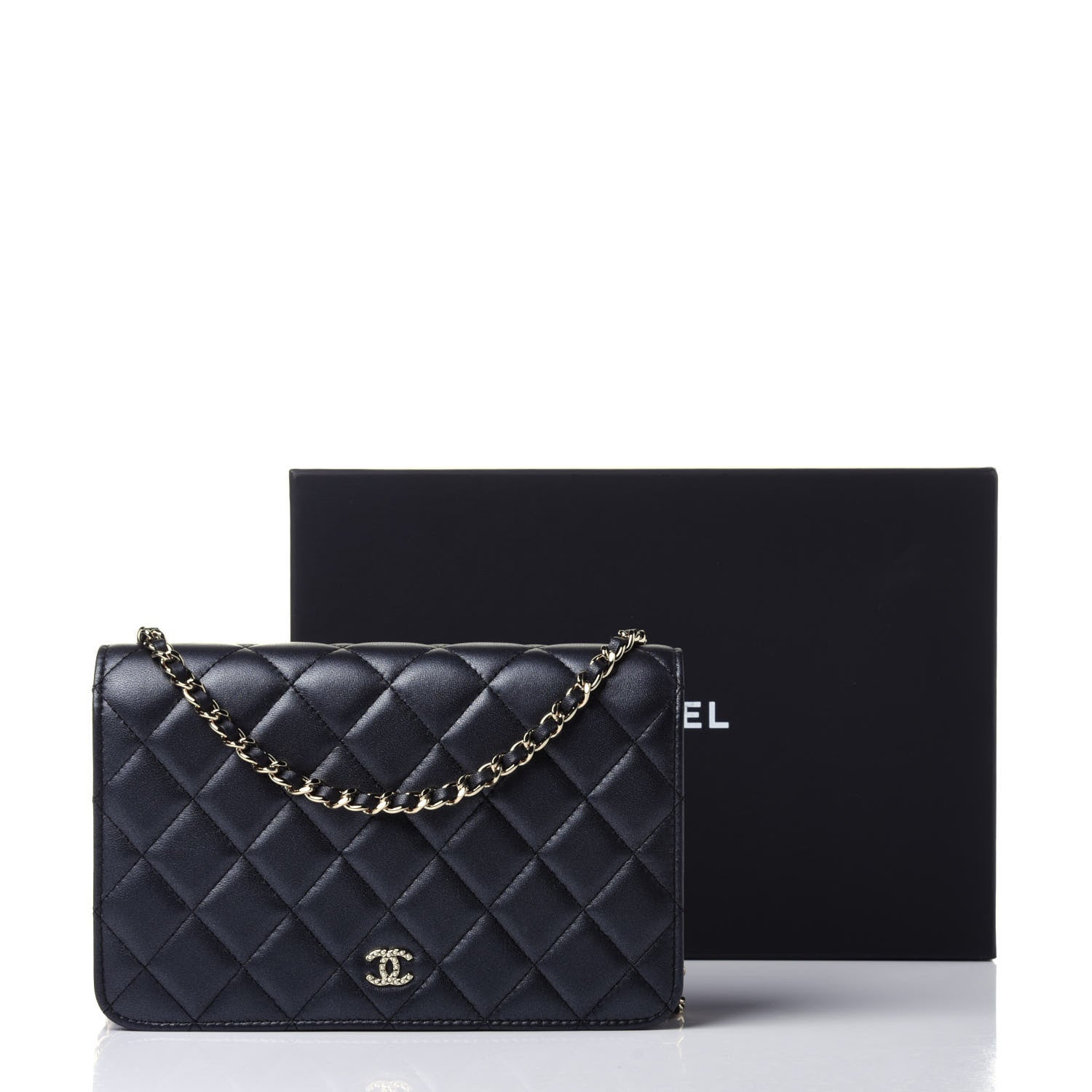 Chanel Iridescent Lambskin Quilted Pearl Wallet On Chain WOC Black 12 of 12