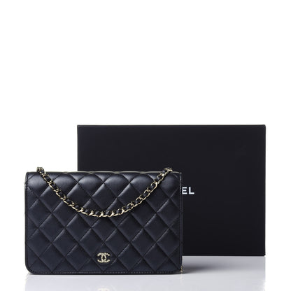 Chanel Iridescent Lambskin Quilted Pearl Wallet On Chain WOC Black 12 of 12
