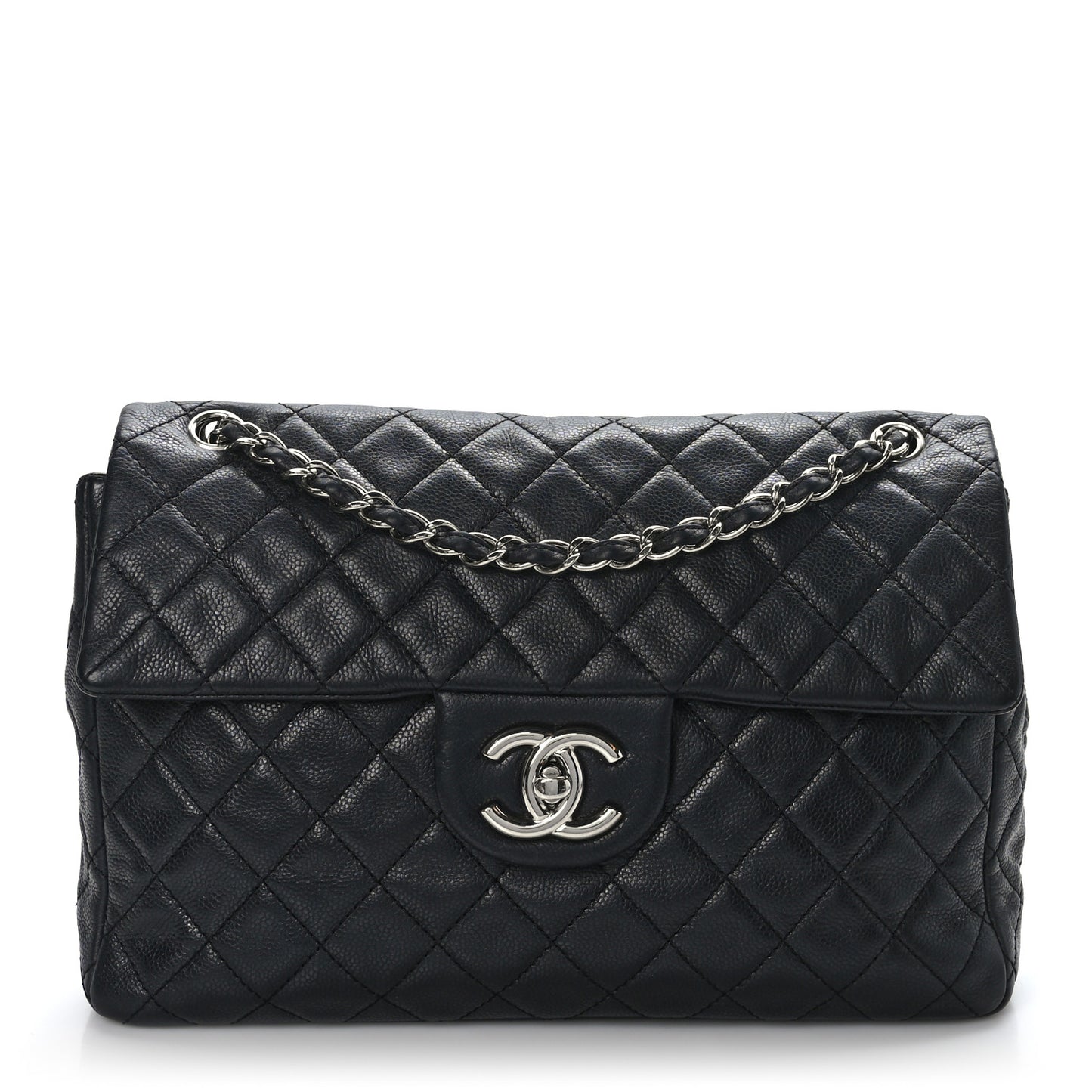 Washed Caviar Quilted Maxi Single Flap Black