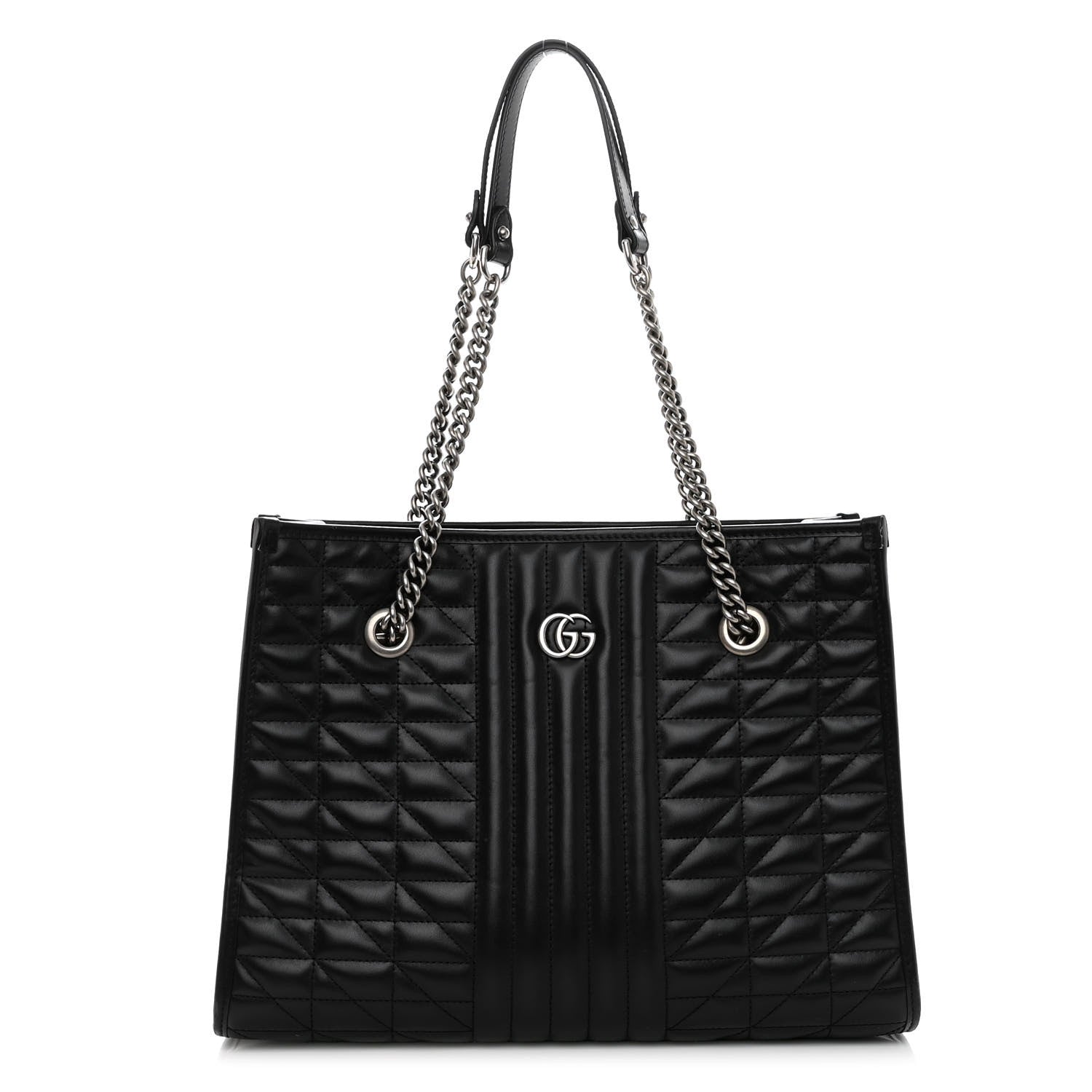 Gucci Calfskin Matelasse Aria Medium GG Marmont Shoulder Tote Black 1 of 12