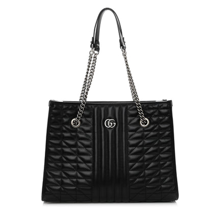 Gucci Calfskin Matelasse Aria Medium GG Marmont Shoulder Tote Black 1 of 12