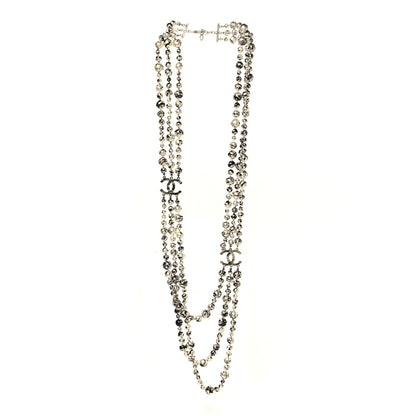 Chanel Pearl CC Graffiti 3 Strand Long Necklace Black Gold 3 of 6