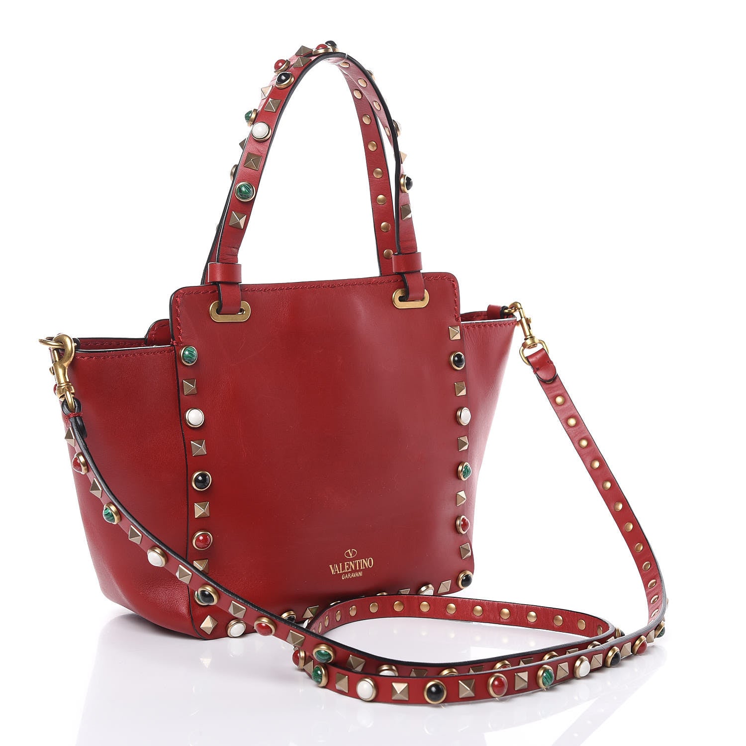 Valentino Garavani Vitello Mini Rockstud Rolling Tote Rosso Valentino 3 of 12