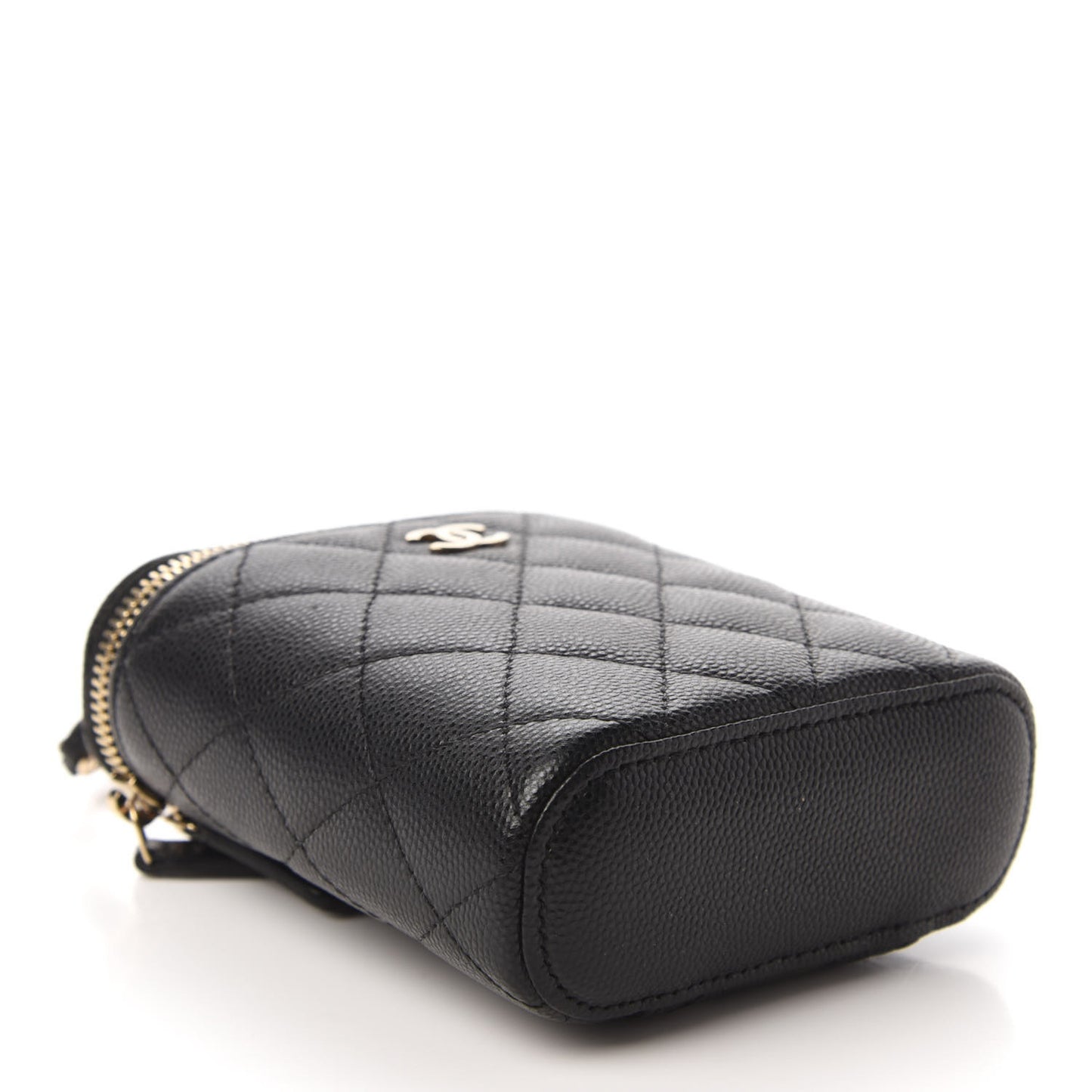 Caviar Quilted Small Vertical Coco Beauty Vanity Case With Chain Black