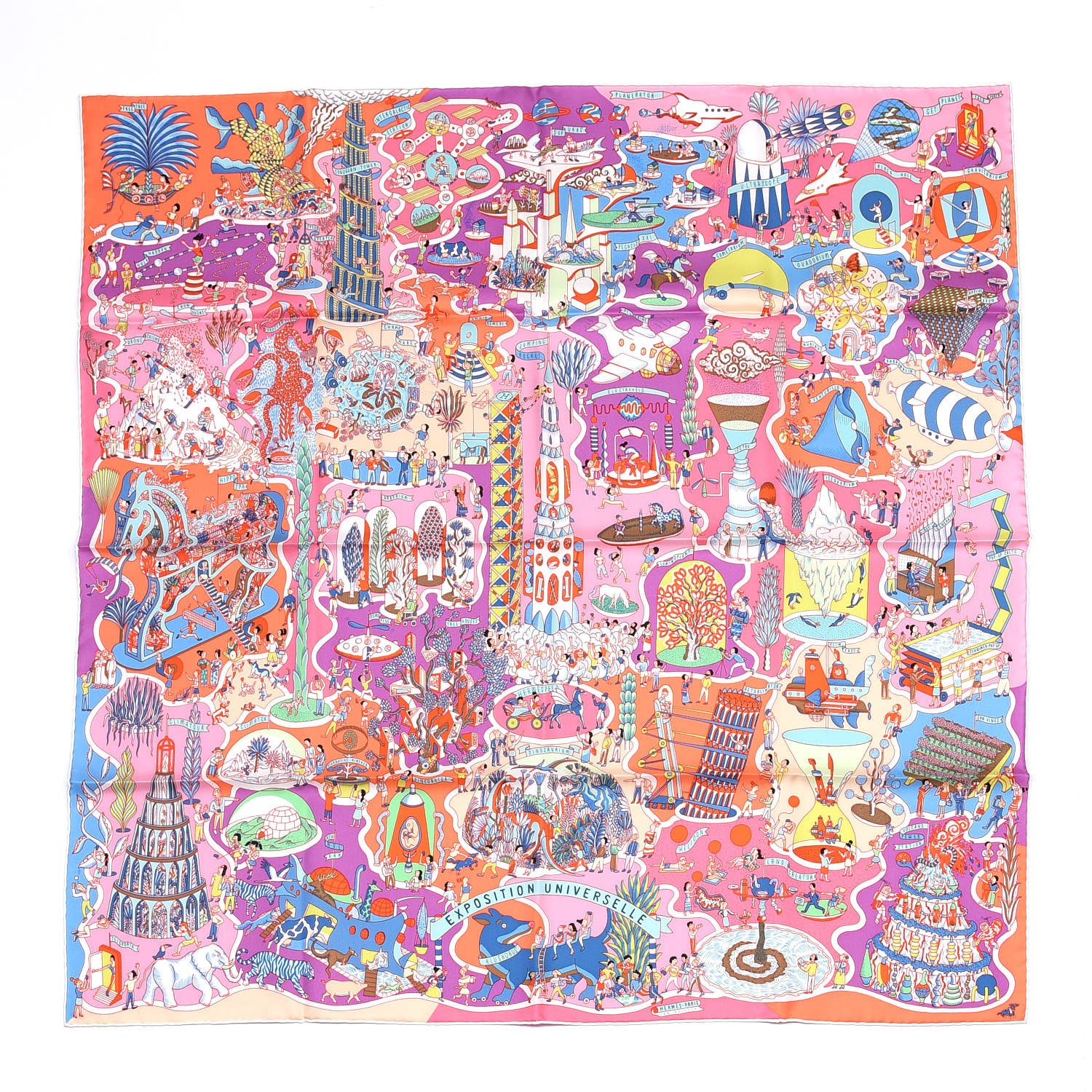 Hermes Silk Exposition Universelle Scarf 90 Rose Mauve Multicolore 1 of 4