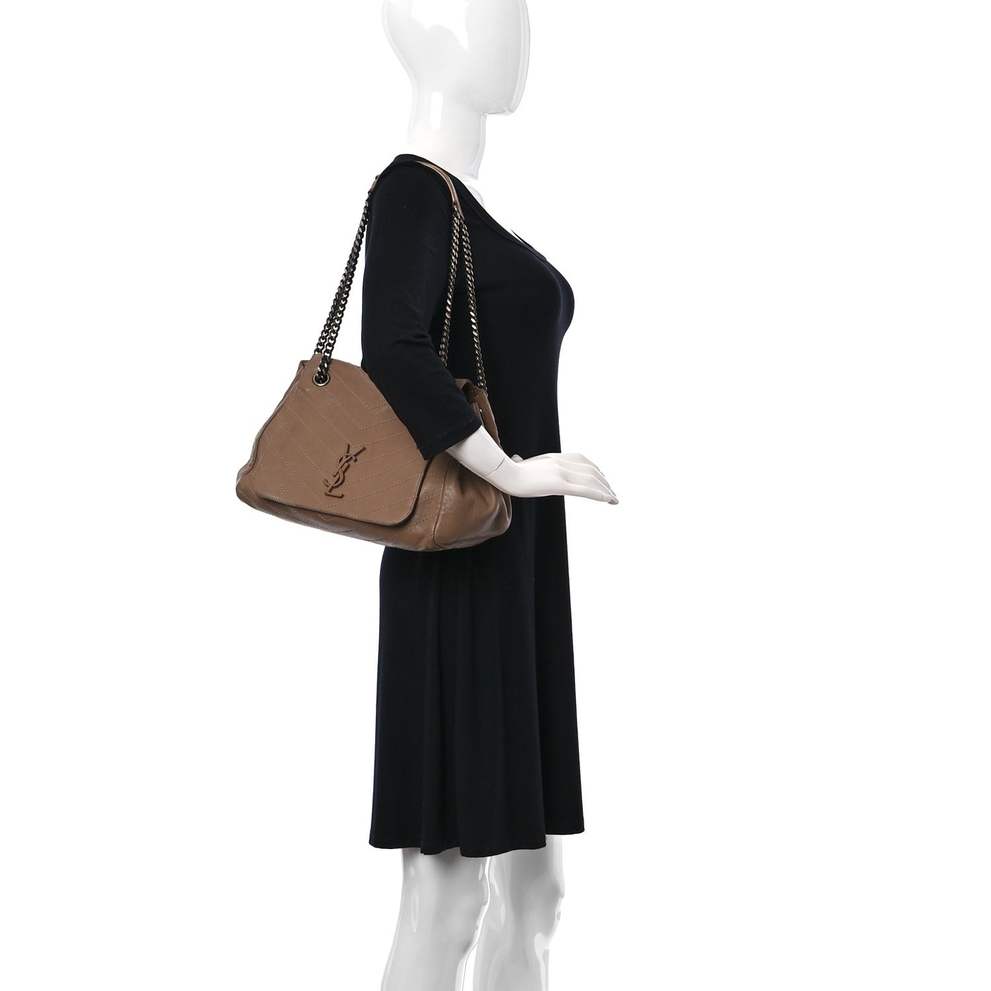 Pebbled Lambskin Chevron Monogram Large Nolita Beige