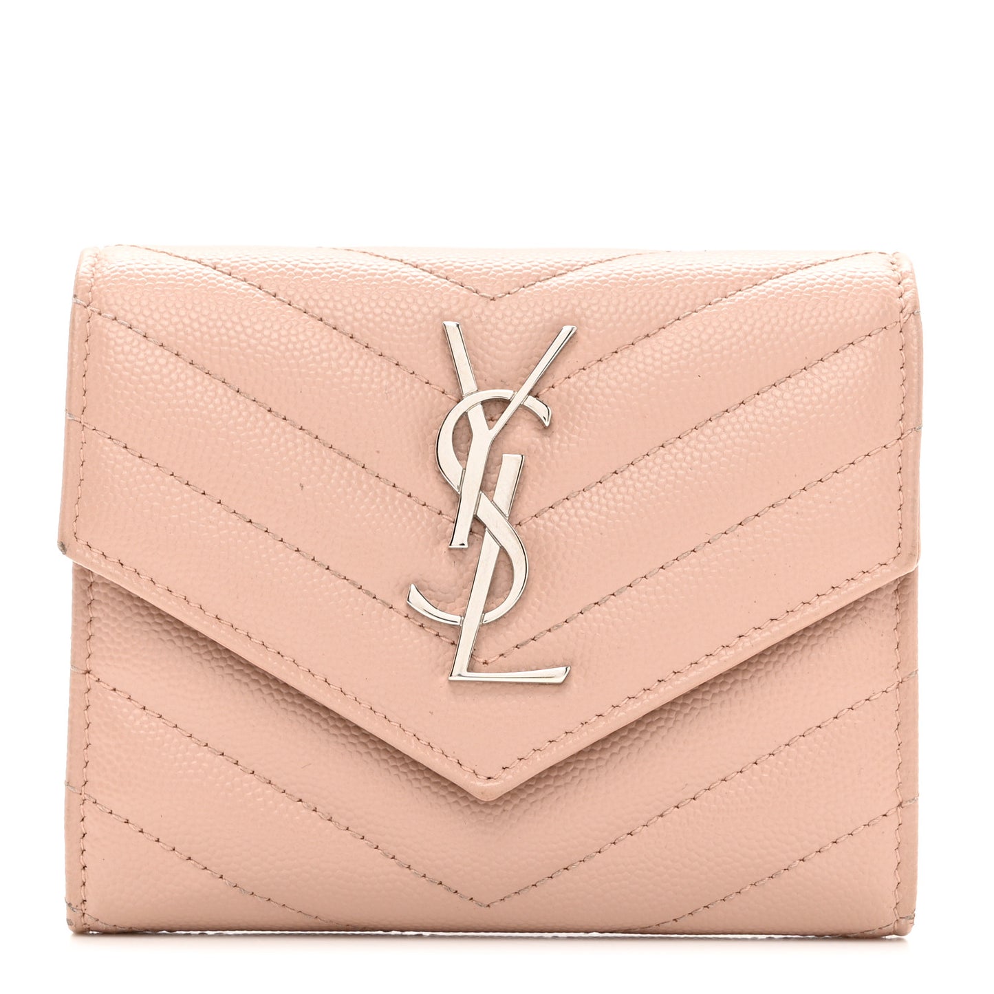 Grain De Poudre Matelasse Chevron Monogram Compact Tri Fold Wallet Pale Pink