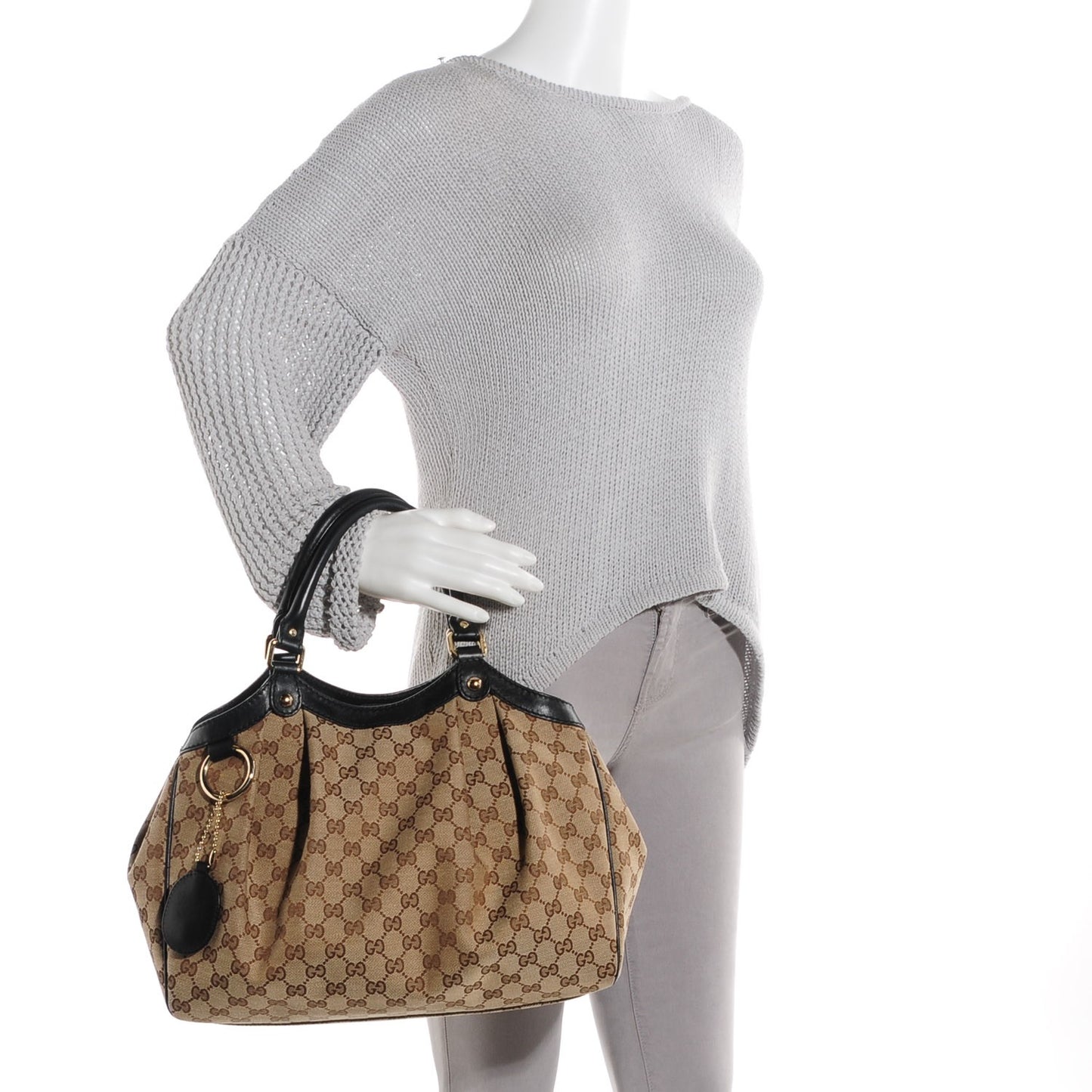 Monogram Medium Sukey Tote Beige Ebony Black
