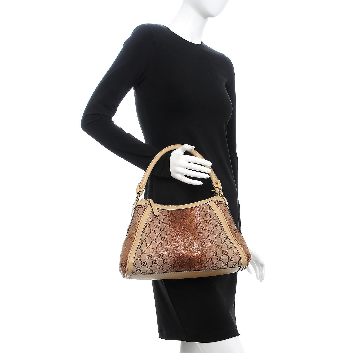 Gucci Monogram Lurex Small Scarlett Studded Interlocking G Hobo Bronze 2 of 11