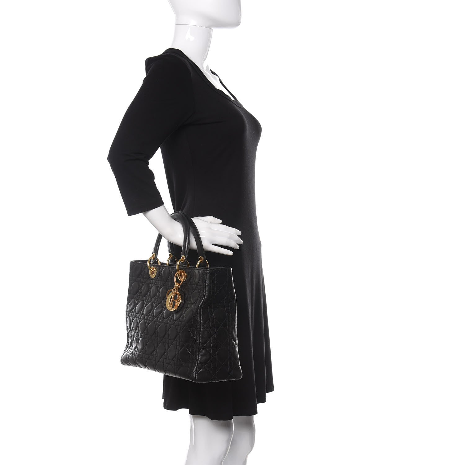 Christian Dior Lambskin Cannage Large Lady Dior Black 2 of 11