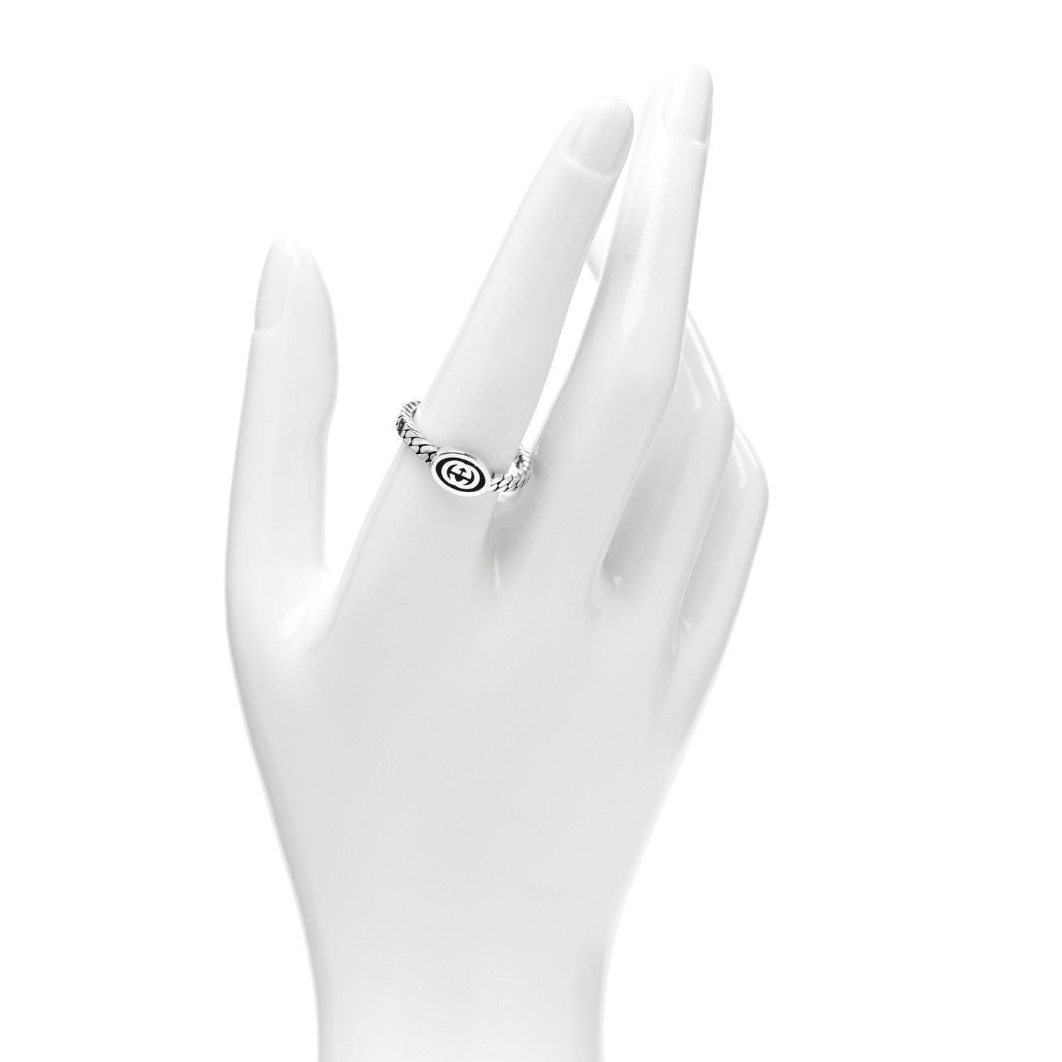 Gucci Sterling Silver Enamel Interlocking G Chain Ring 60 9 Black 2 of 4