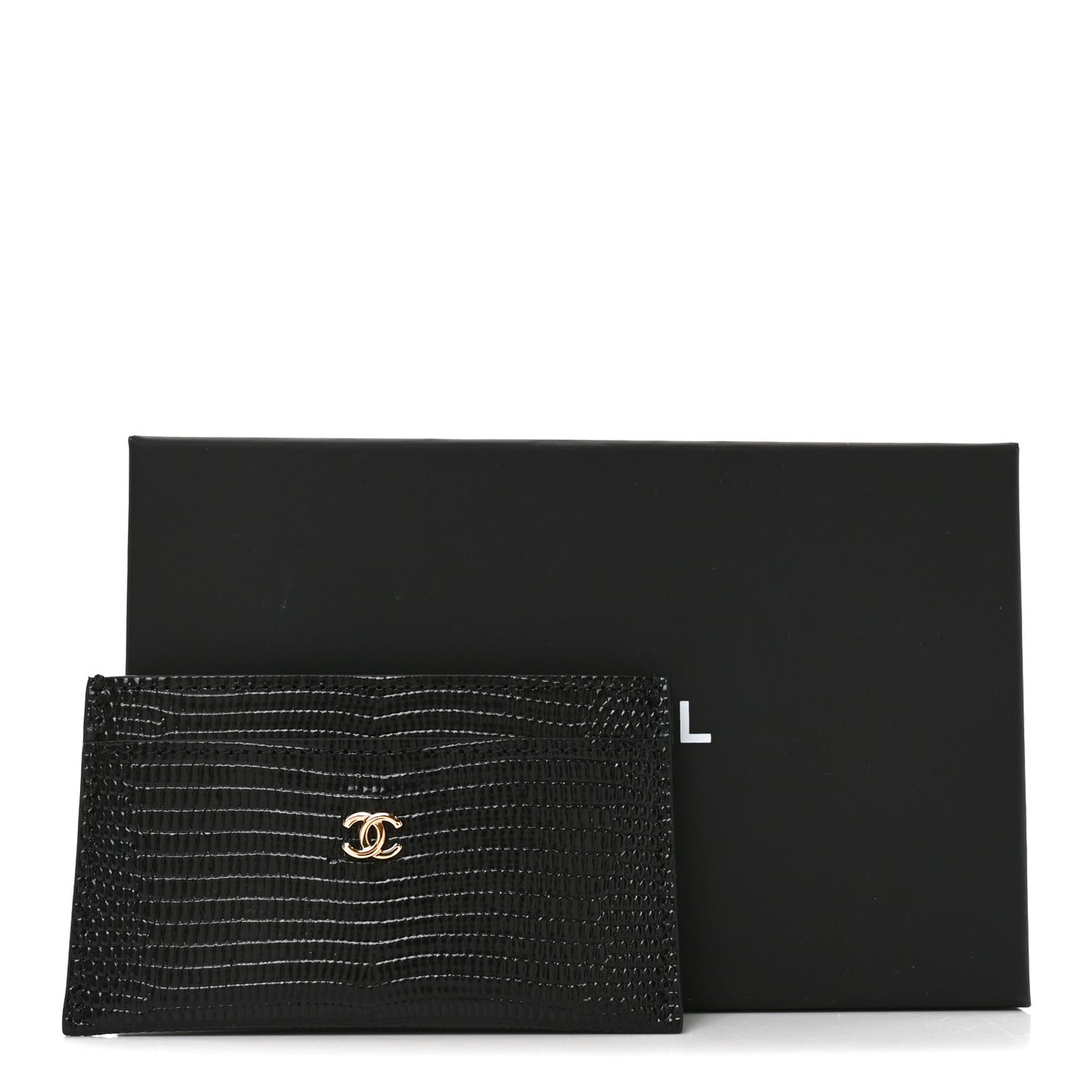 Calfskin Lizard Embossed Card Holder Black