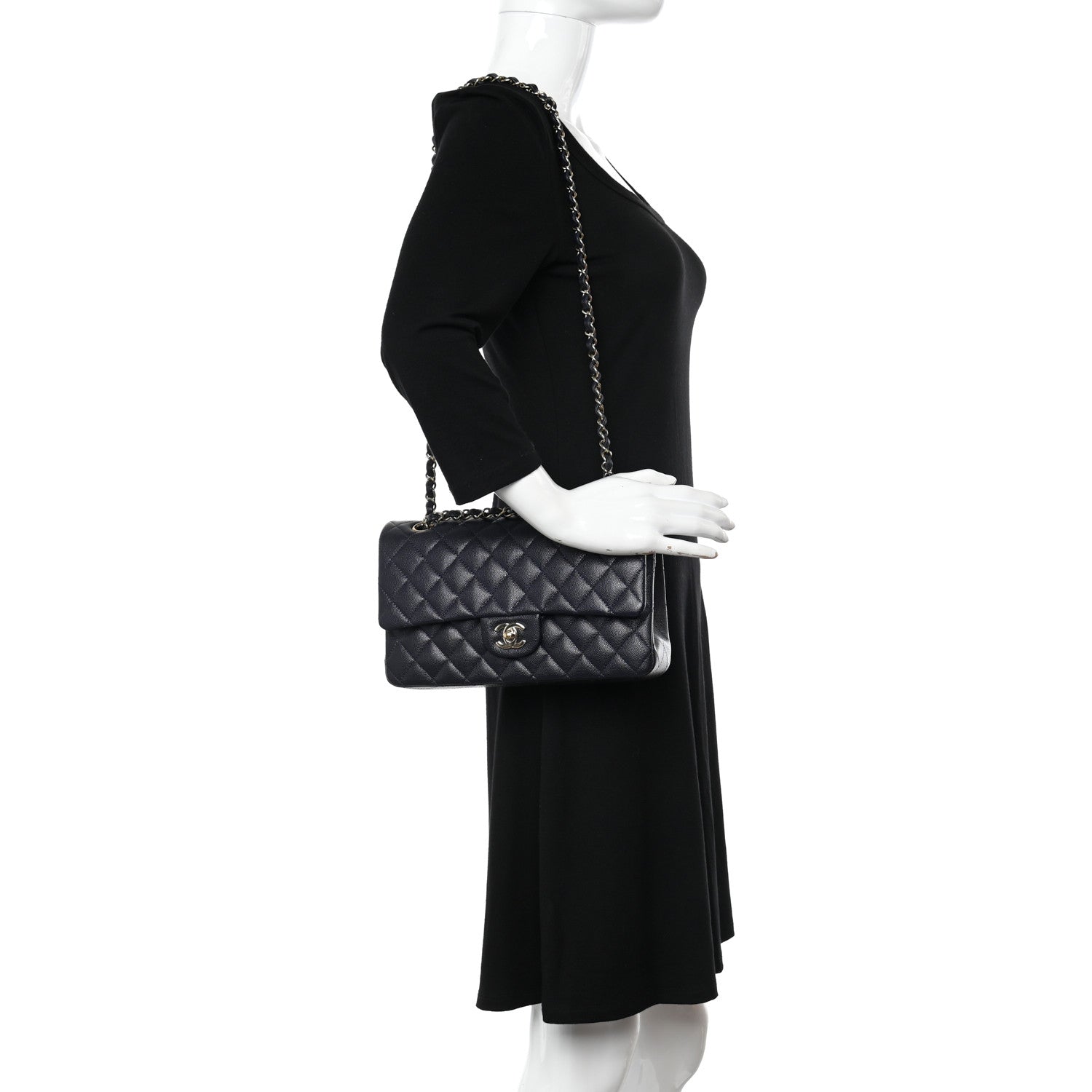 Chanel Caviar Quilted Medium Double Flap Dark Blue 2 of 13