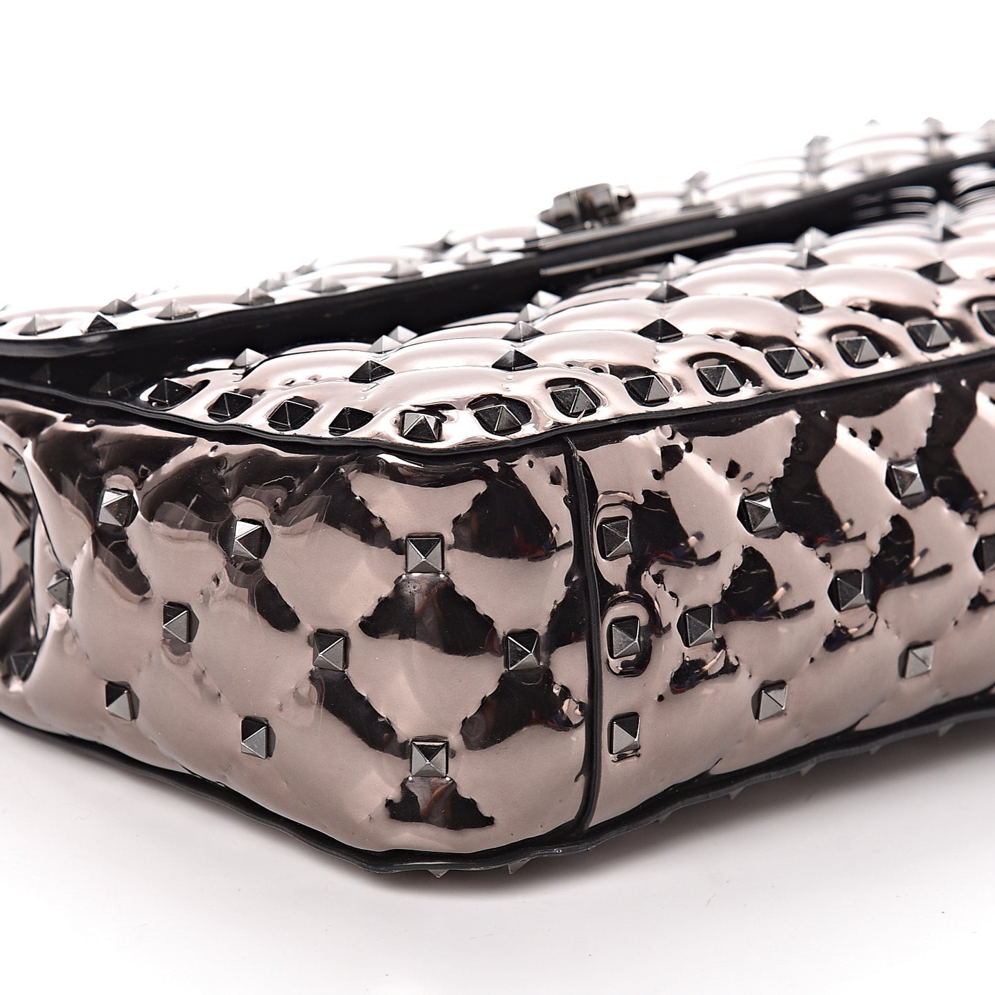 Metallic Patent Medium Rockstud Spike Shoulder Bag Rutenio