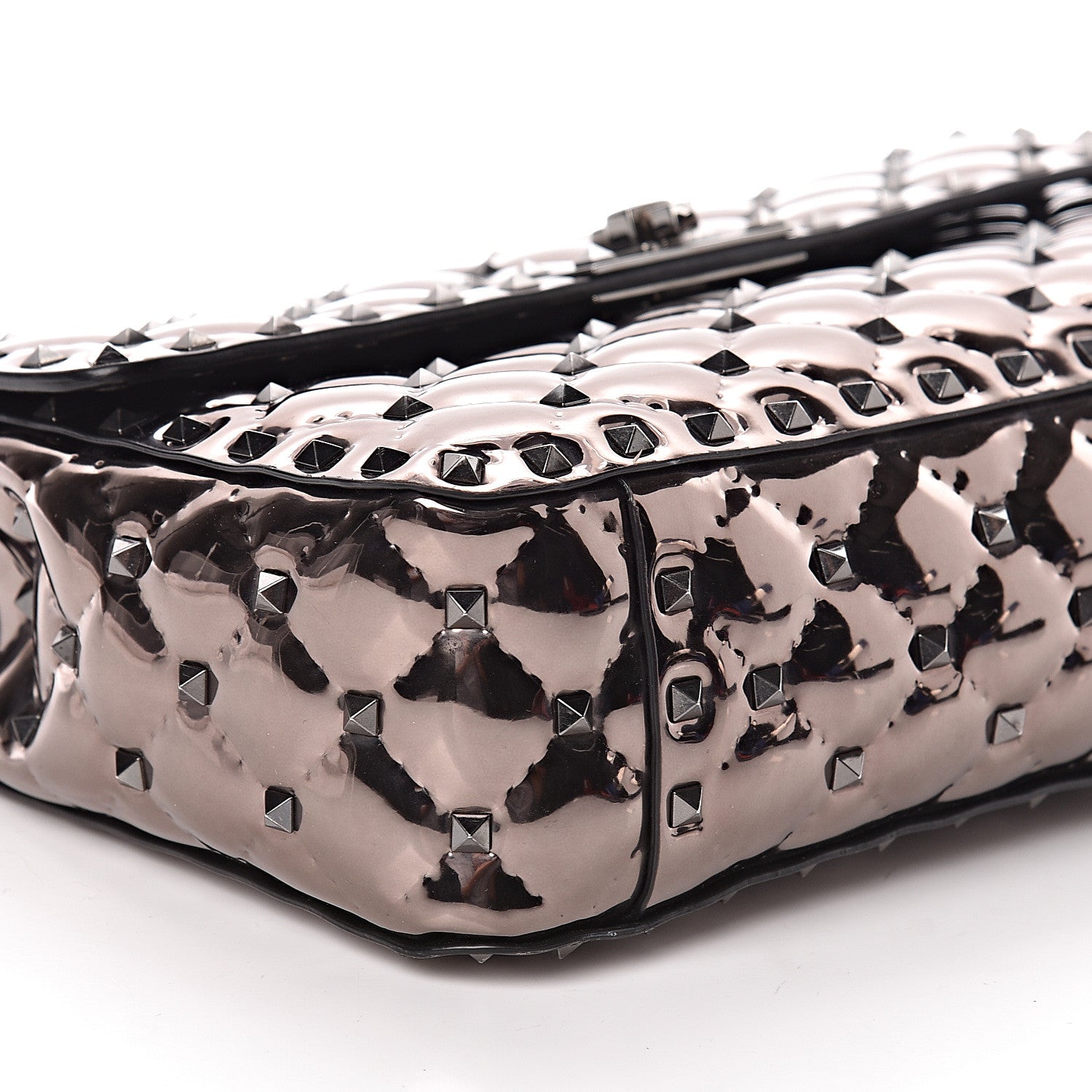 Valentino Garavani Metallic Patent Medium Rockstud Spike Shoulder Bag Rutenio 7 of 9