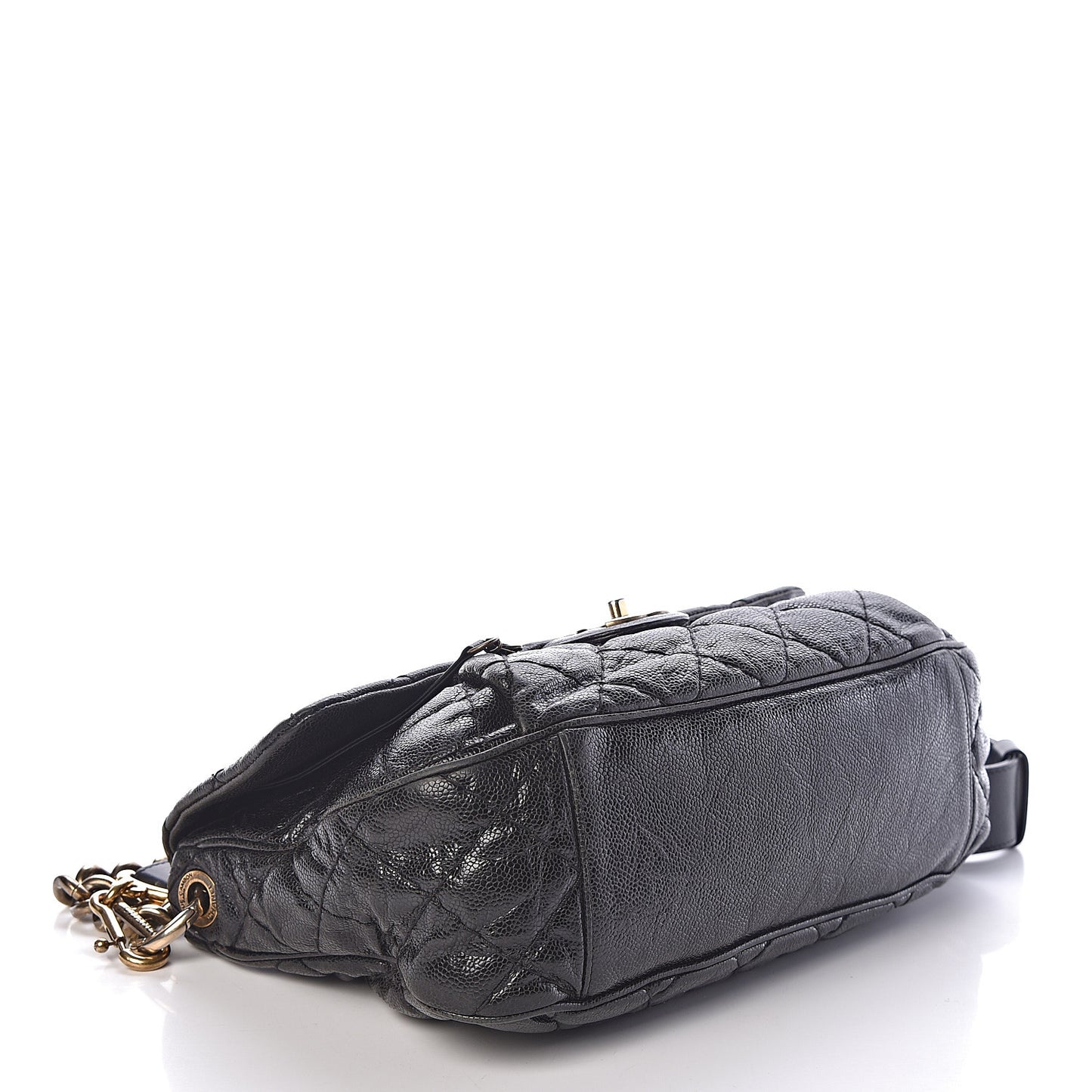 Crumpled Grained Calfskin Medium Coco Pleats Messenger Flap Black